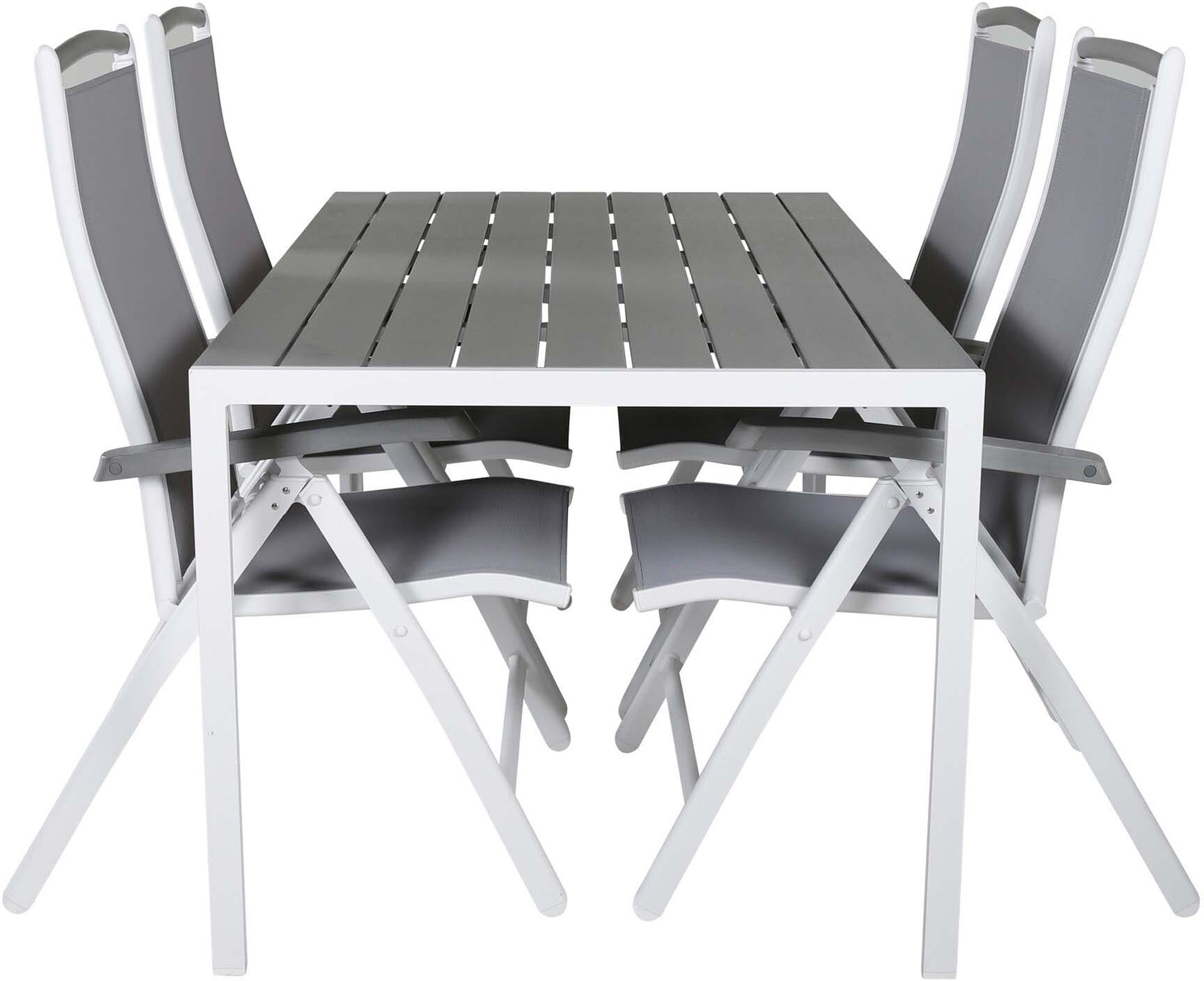 Stylisches Break Outdoor-Tischset mit Albany 150cm für 4 Personen. Ideal für gesellige Abende im Freien, pflegeleicht und elegant.