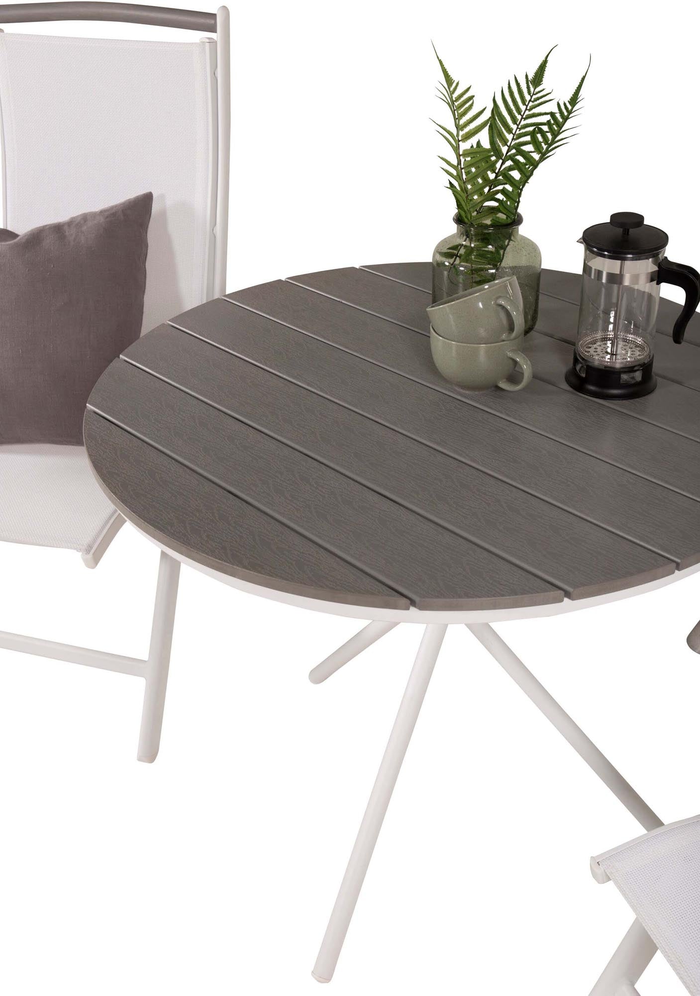 Parma Outdoor-Tischset + Albany ⌀90cm/2St. in Weiss präsentiert im Onlineshop von KAQTU Design AG. Gartentischset ist von Venture Home
