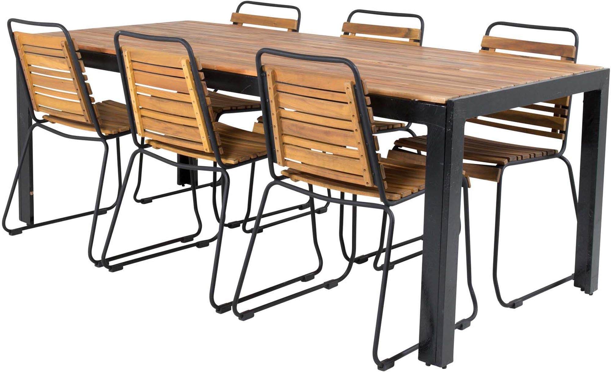 Stilvolles Bois Outdoor-Tischset für 6 Personen aus robustem Akazienholz. Perfekt für gesellige Abende und entspannte Momente im Freien.