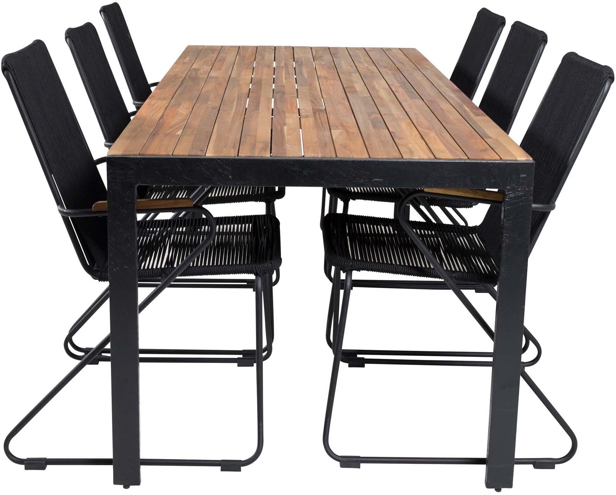 Bois Outdoor-Tischset mit Armlehne 205cm/6St. in Schwarz präsentiert im Onlineshop von KAQTU Design AG. Gartentischset ist von Venture Home