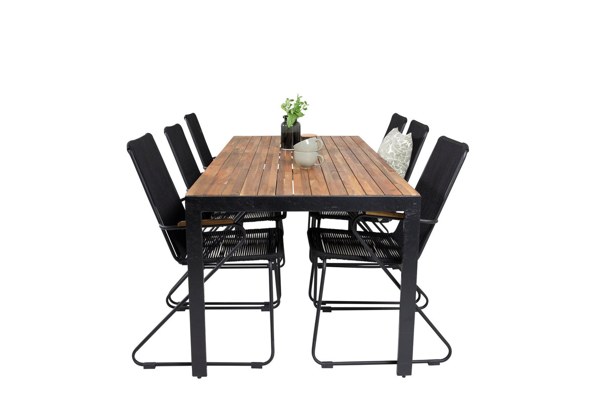 Bois Outdoor-Tischset mit Armlehne 205cm/6St. in Schwarz präsentiert im Onlineshop von KAQTU Design AG. Gartentischset ist von Venture Home