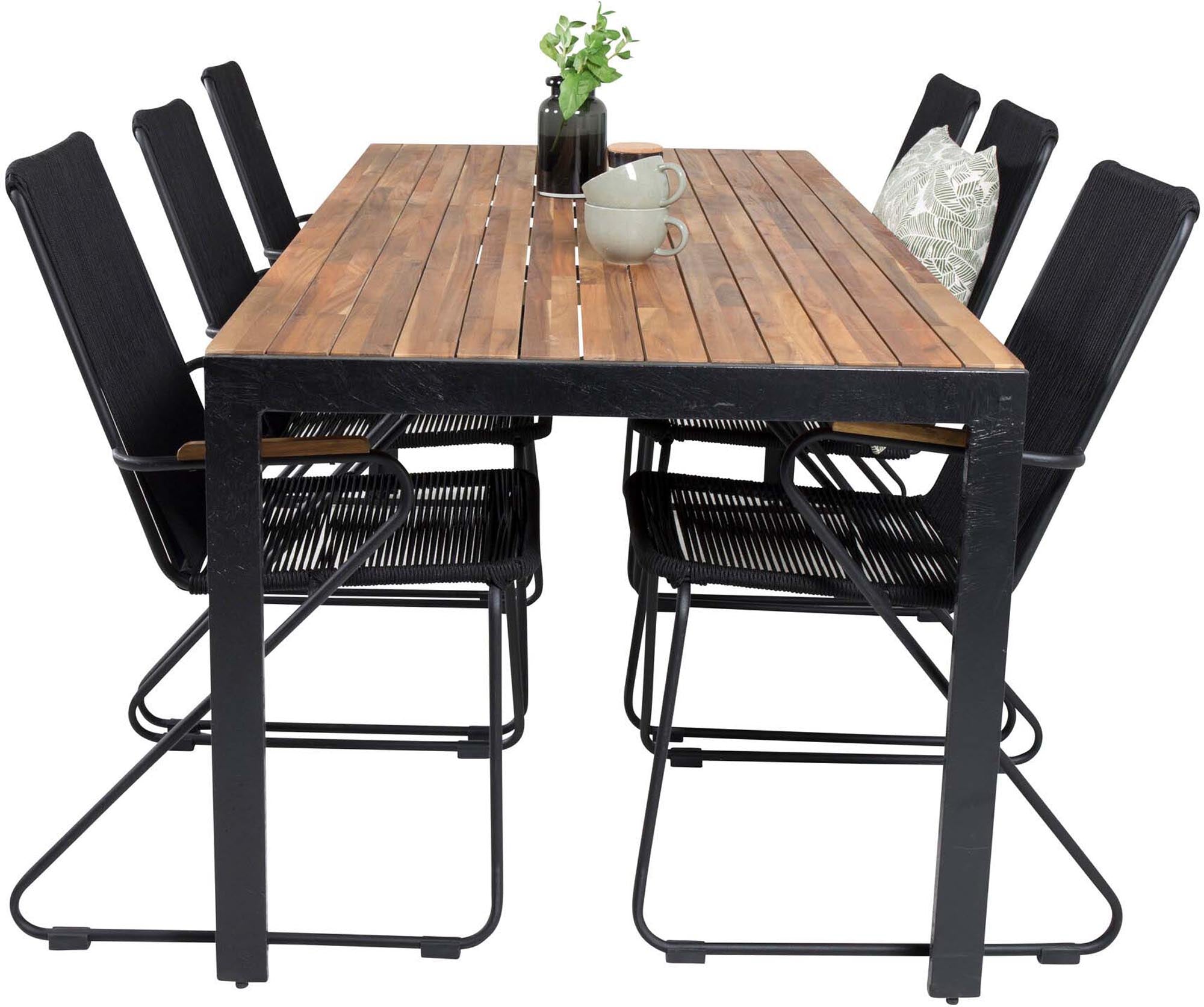 Bois Outdoor-Tischset mit Armlehne 205cm/6St. in Schwarz präsentiert im Onlineshop von KAQTU Design AG. Gartentischset ist von Venture Home