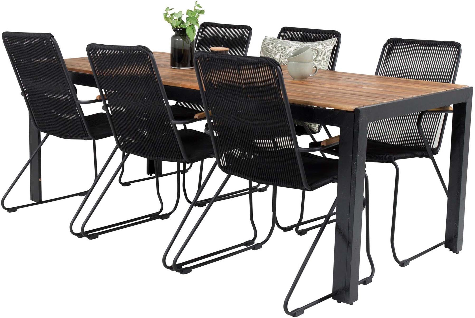 Venture Home Bois Set: 205cm Tisch & 6 Armlehnstühle für draussen.