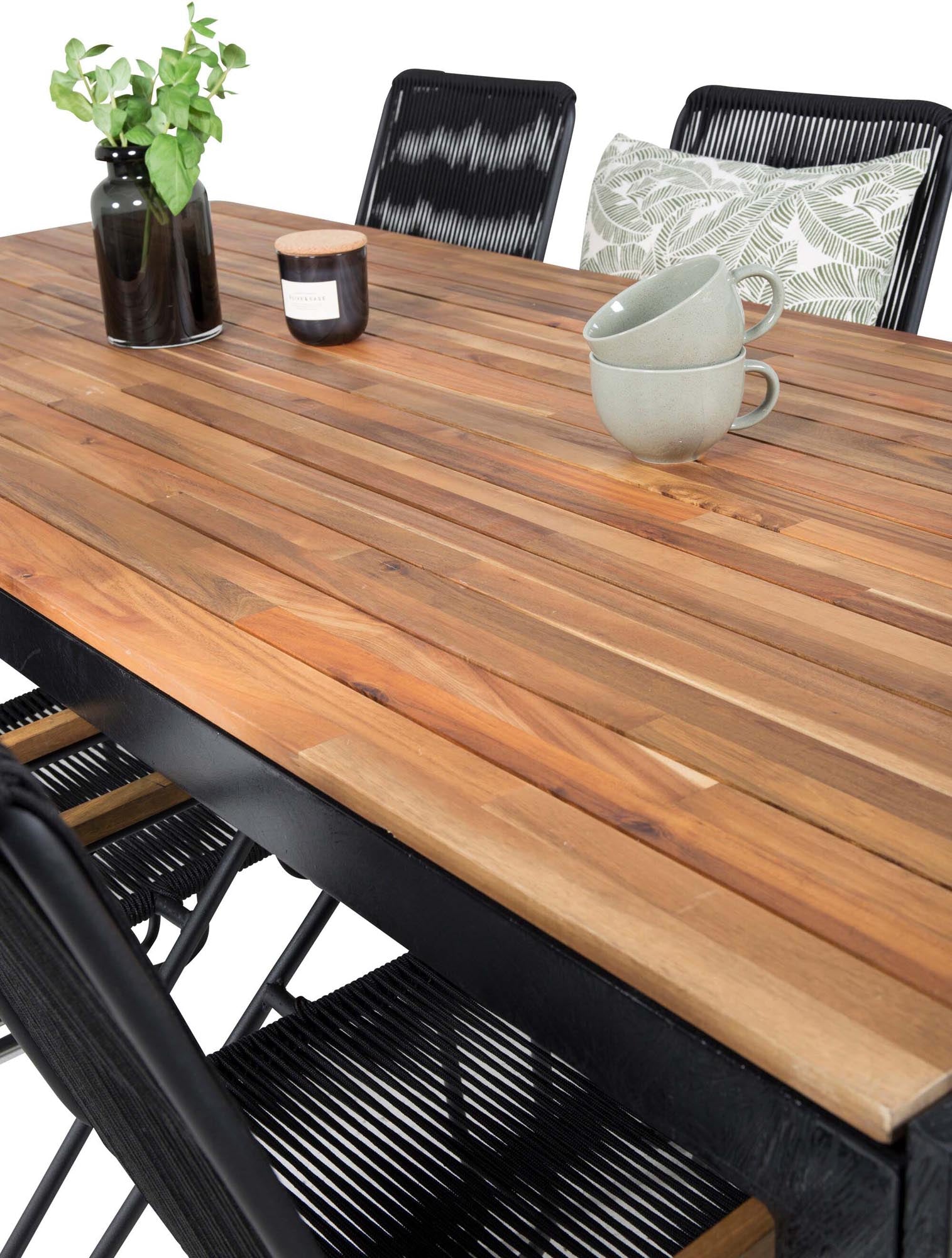 Bois Outdoor-Tischset mit Armlehne 205cm/6St. in Schwarz präsentiert im Onlineshop von KAQTU Design AG. Gartentischset ist von Venture Home