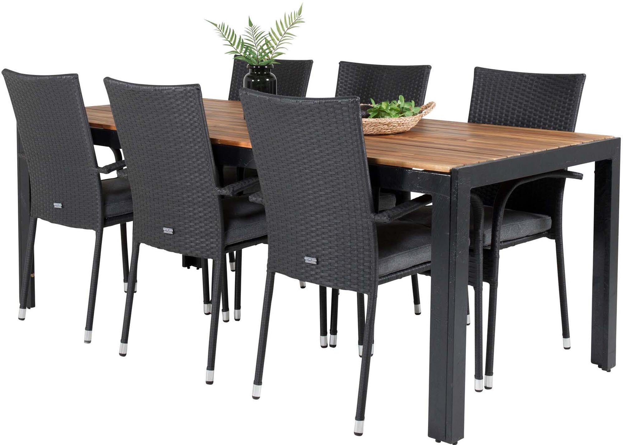 Elegantes Bois Outdoor-Tischset von Venture Home für gesellige Abende im Freien. Platz für 6 Personen, wetterfest und stilvoll.