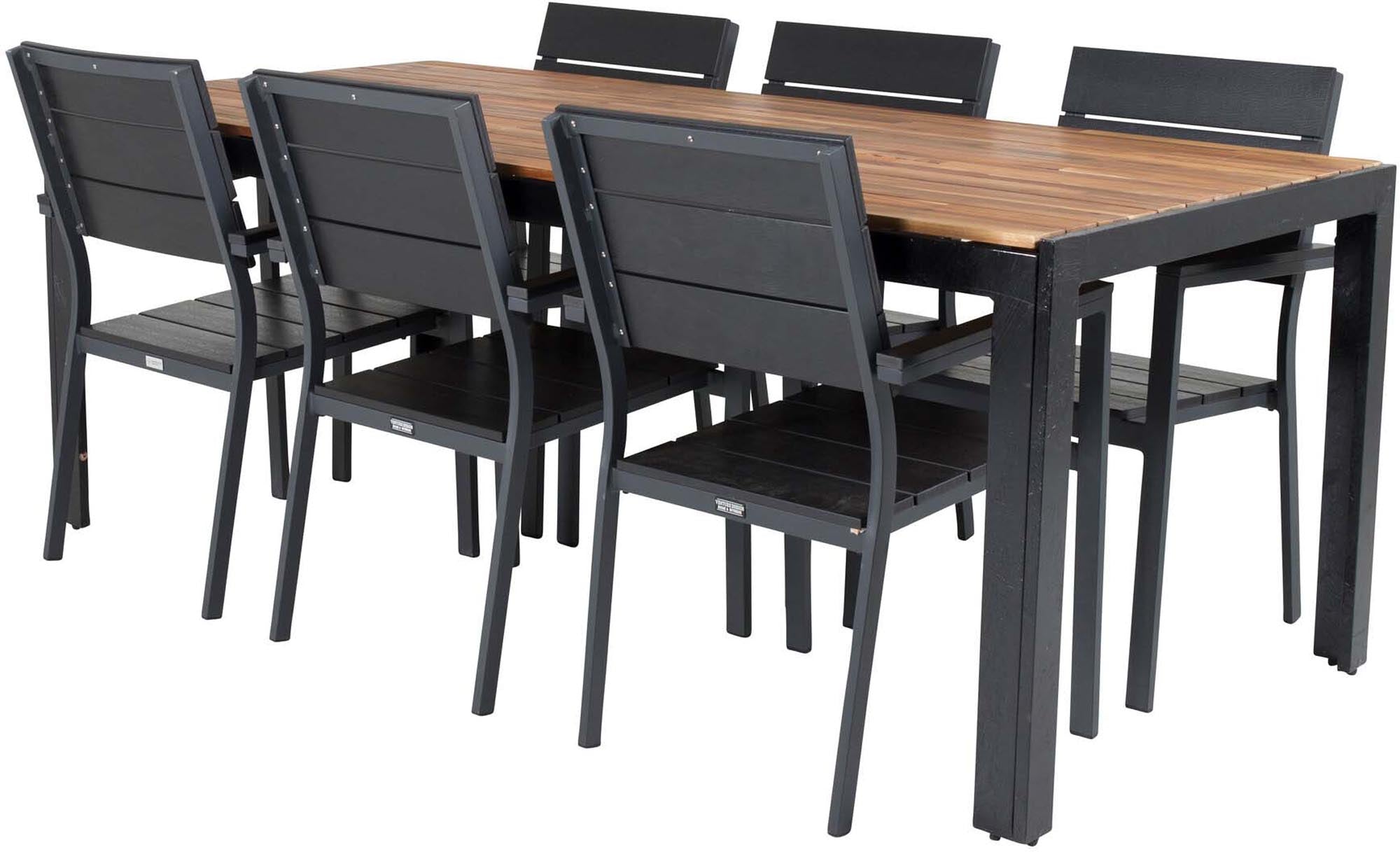 Entdecken Sie das Bois Outdoor-Tischset + Levels 205cm/6St. von Venture Home – stilvoll, langlebig und perfekt für Ihre Terrasse!