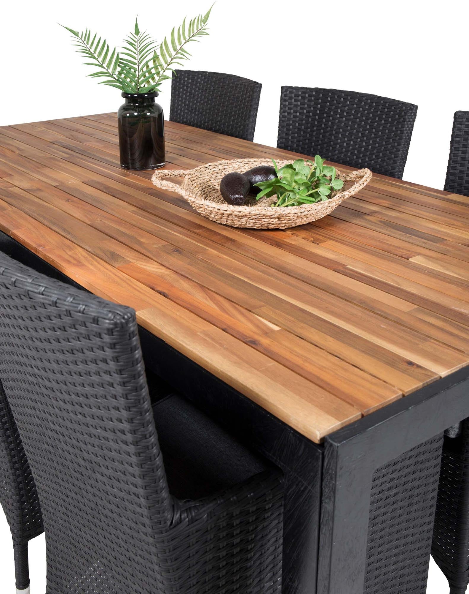 Stilvolles Bois Outdoor-Tischset von Venture Home für gesellige Abende im Freien. Platz für 6 Personen, wetterfeste Stühle und elegante Holzplatte.