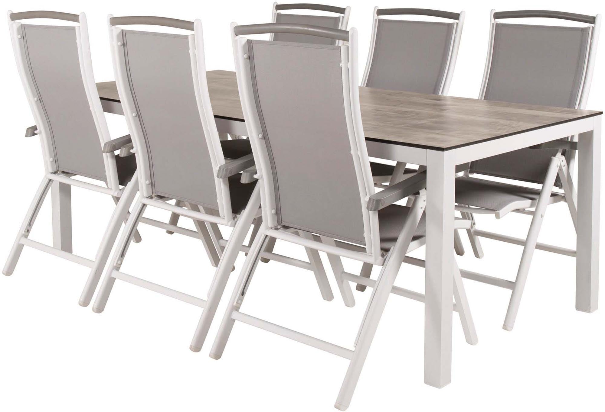 Llama Outdoor-Tischset + Albany 205cm/6St. in Braun /Grau / Weiss präsentiert im Onlineshop von KAQTU Design AG. Gartentischset ist von Venture Home