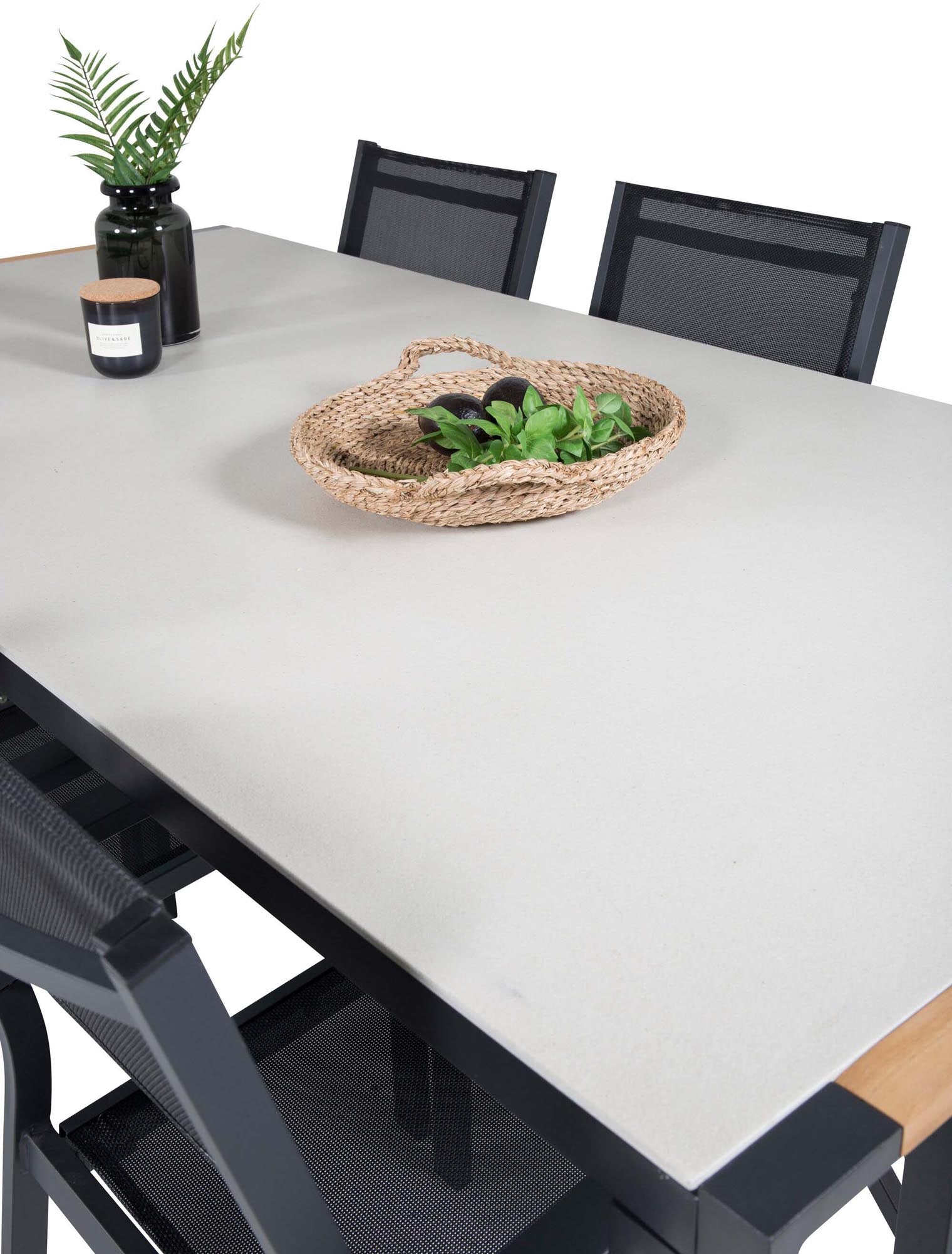 Elegantes Texas Outdoor-Tischset für 6 Personen. Wetterfeste Materialien und moderne Copacabana-Stühle für stilvolle Gartenmomente.