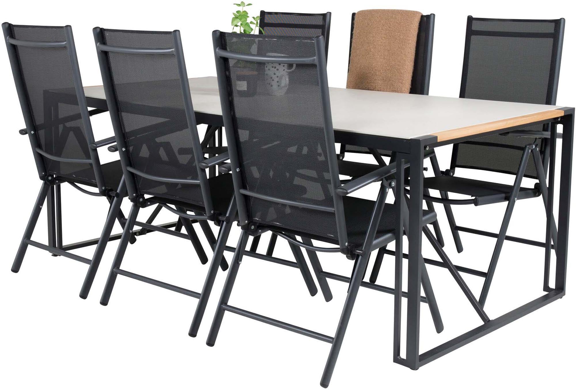Texas Outdoor-Tischset + Break 200cm/6St. in Schwarz präsentiert im Onlineshop von KAQTU Design AG. Gartentischset ist von Venture Home