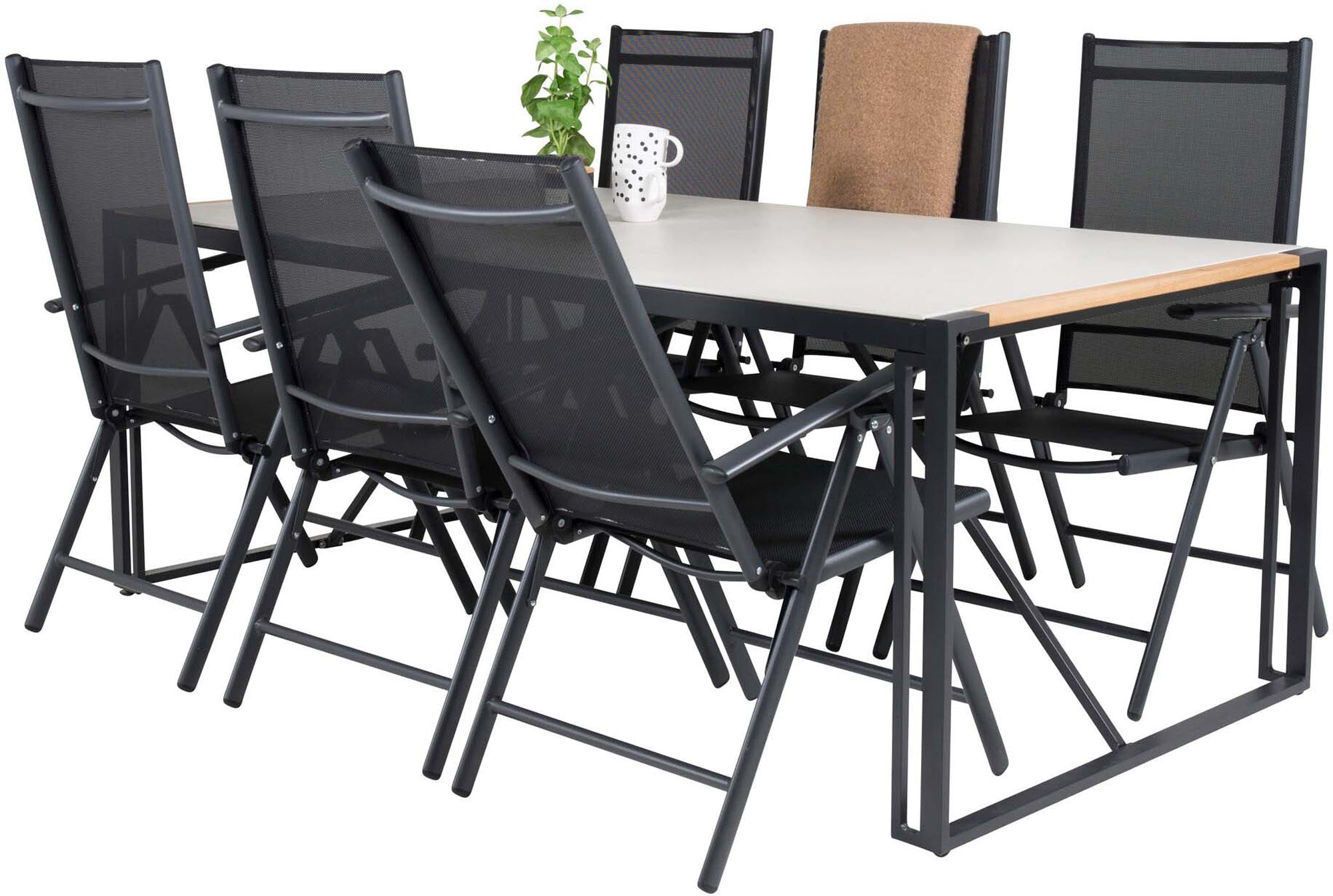 Texas Outdoor-Tischset + Break 200cm/6St. in Schwarz präsentiert im Onlineshop von KAQTU Design AG. Gartentischset ist von Venture Home