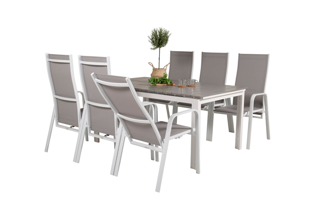 Levels Outdoor-Tischset ausziehbar + Copacabana 160cm/6St. in Grau weiss präsentiert im Onlineshop von KAQTU Design AG. Gartentischset ist von Venture Home