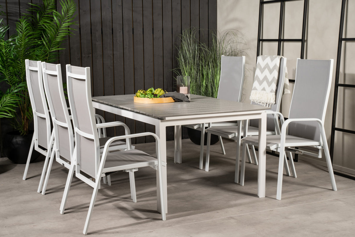 Levels Outdoor-Tischset ausziehbar + Copacabana 160cm/6St. in Grau weiss präsentiert im Onlineshop von KAQTU Design AG. Gartentischset ist von Venture Home