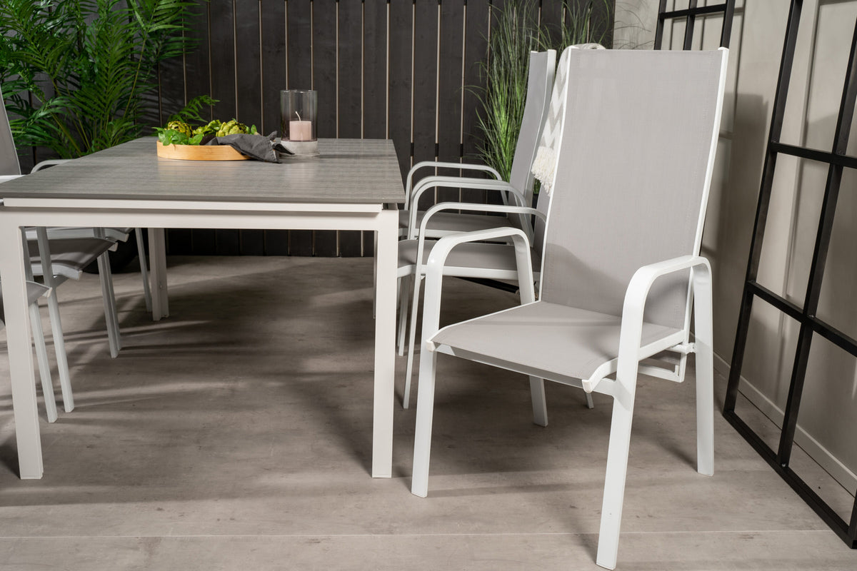 Levels Outdoor-Tischset ausziehbar + Copacabana 160cm/6St. in Grau weiss präsentiert im Onlineshop von KAQTU Design AG. Gartentischset ist von Venture Home