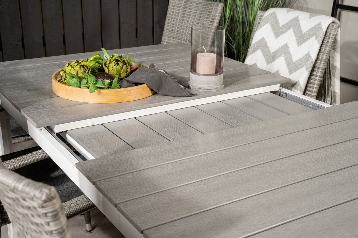 Levels Outdoor-Tischset ausziehbar + Anna 160cm/6St. in Grau präsentiert im Onlineshop von KAQTU Design AG. Gartentischset ist von Venture Home