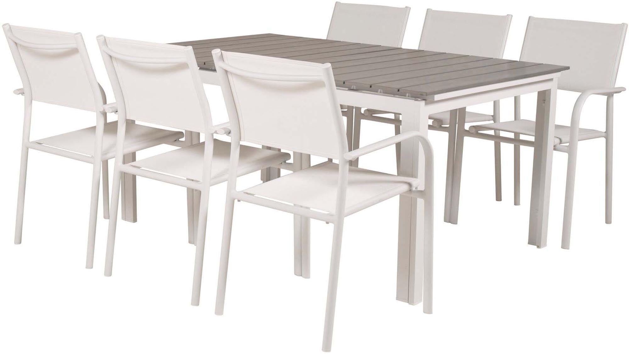 Levels Outdoor-Tischset ausziehbar + Santorini 160cm/6St. in Weiss präsentiert im Onlineshop von KAQTU Design AG. Gartentischset ist von Venture Home