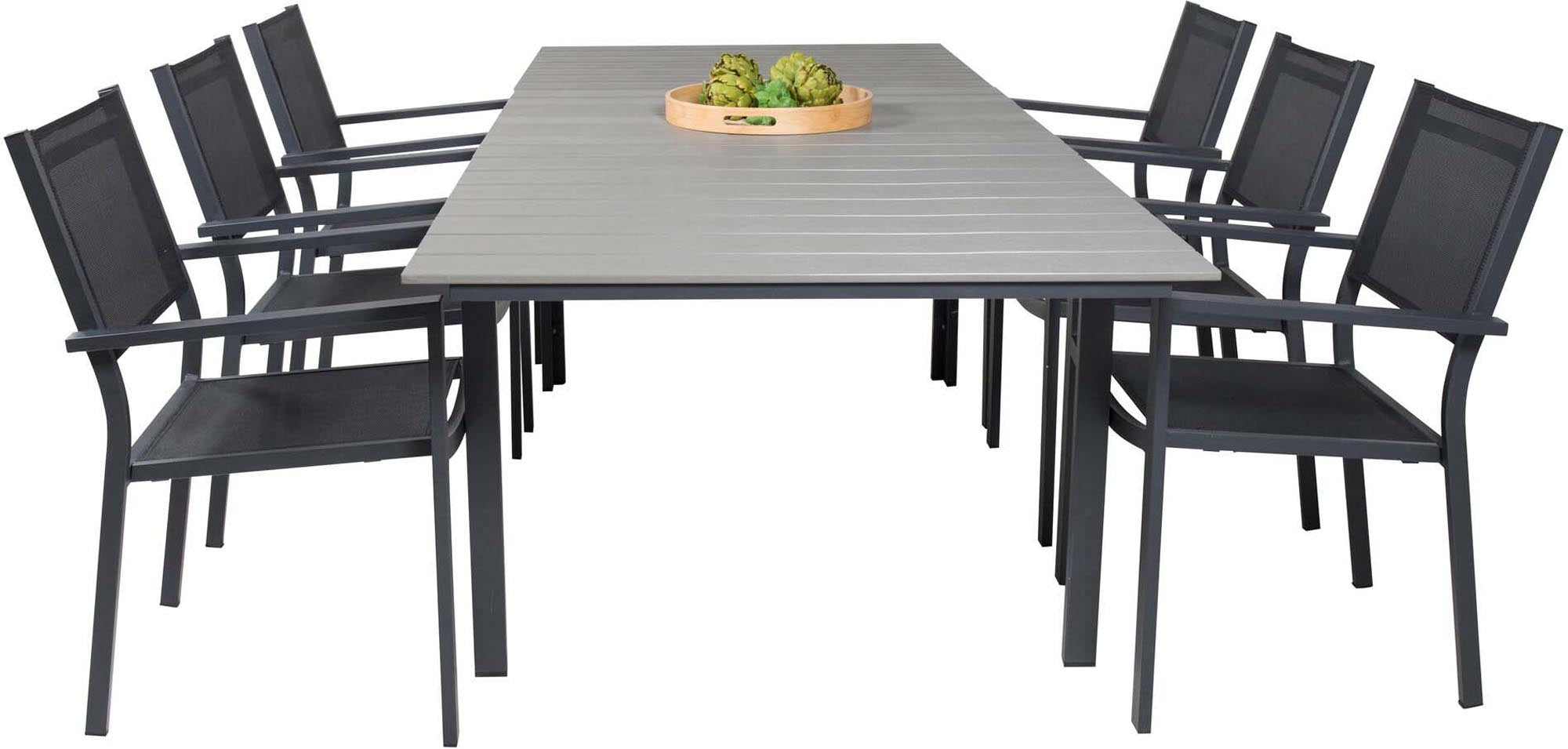 Entdecke das Levels Outdoor Tischset Copacabana: Ausziehbarer Tisch für bis zu 6 Personen, perfekt für stilvolle Outdoor-Momente und gesellige Abende.