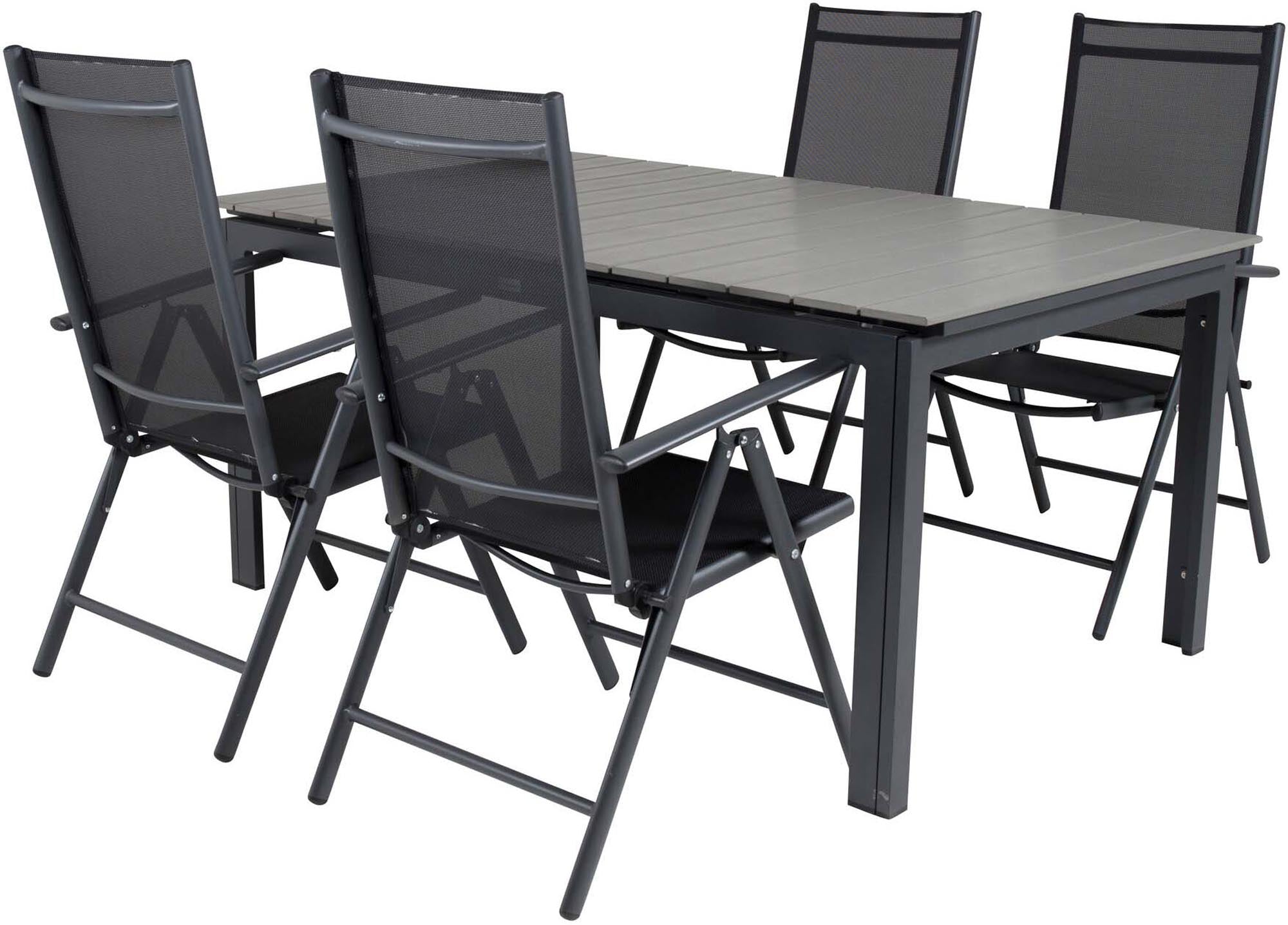 Stylisches, ausziehbares Outdoor-Tischset mit klappbaren Stühlen für gesellige Momente im Freien. Ideal für Terrasse und Garten.