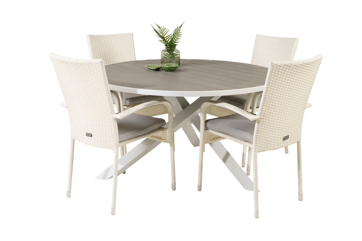 Parma Outdoor-Tischset + Anna ⌀140cm/4St. in Grau weiss präsentiert im Onlineshop von KAQTU Design AG. Gartentischset ist von Venture Home