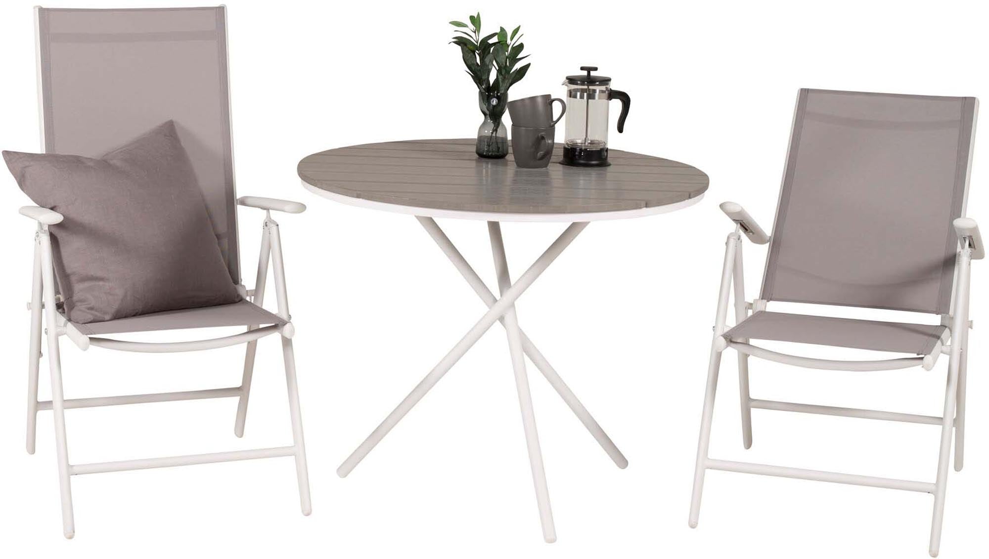 Genießen Sie mit dem Parma Outdoor-Tischset von Venture Home stilvolle Momente im Freien. Der runde Tisch und die komfortablen Stühle sind ideal für jede Gelegenheit!