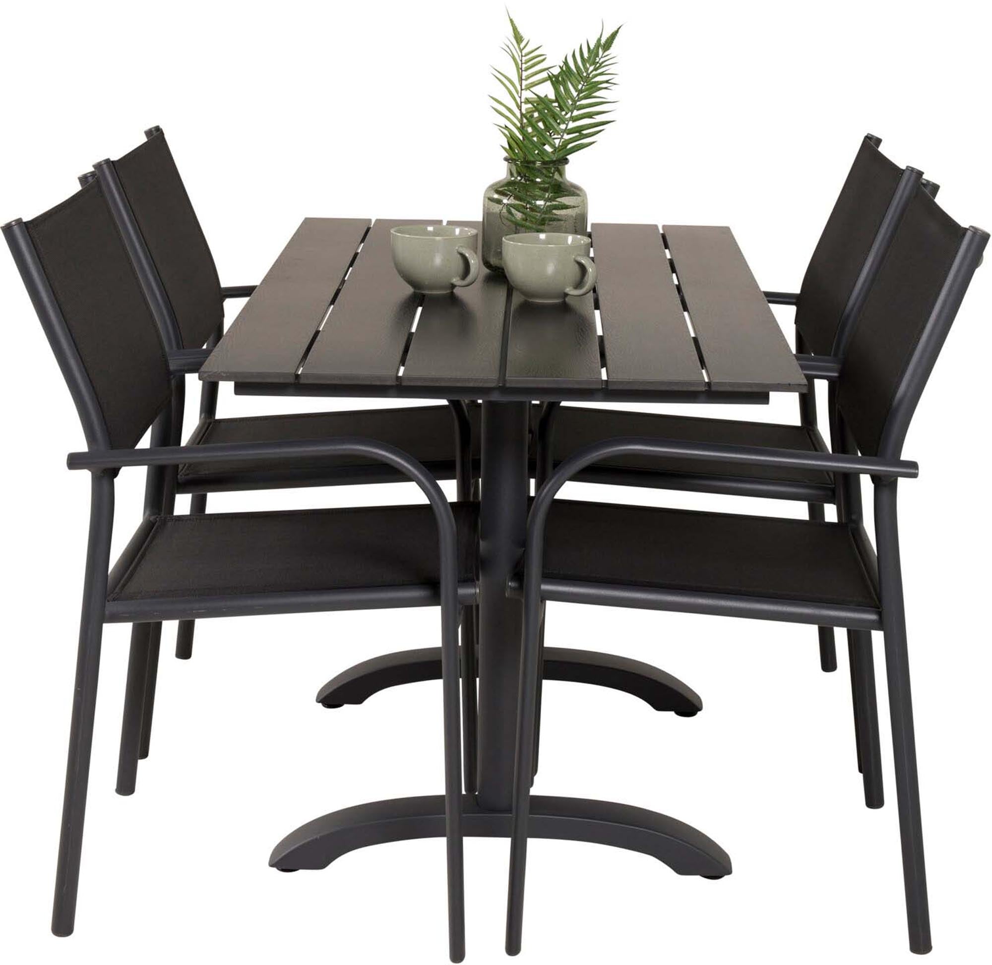 Denver Outdoor-Tischset + Santorini 120cm/4St. in Schwarz präsentiert im Onlineshop von KAQTU Design AG. Gartentischset ist von Venture Home