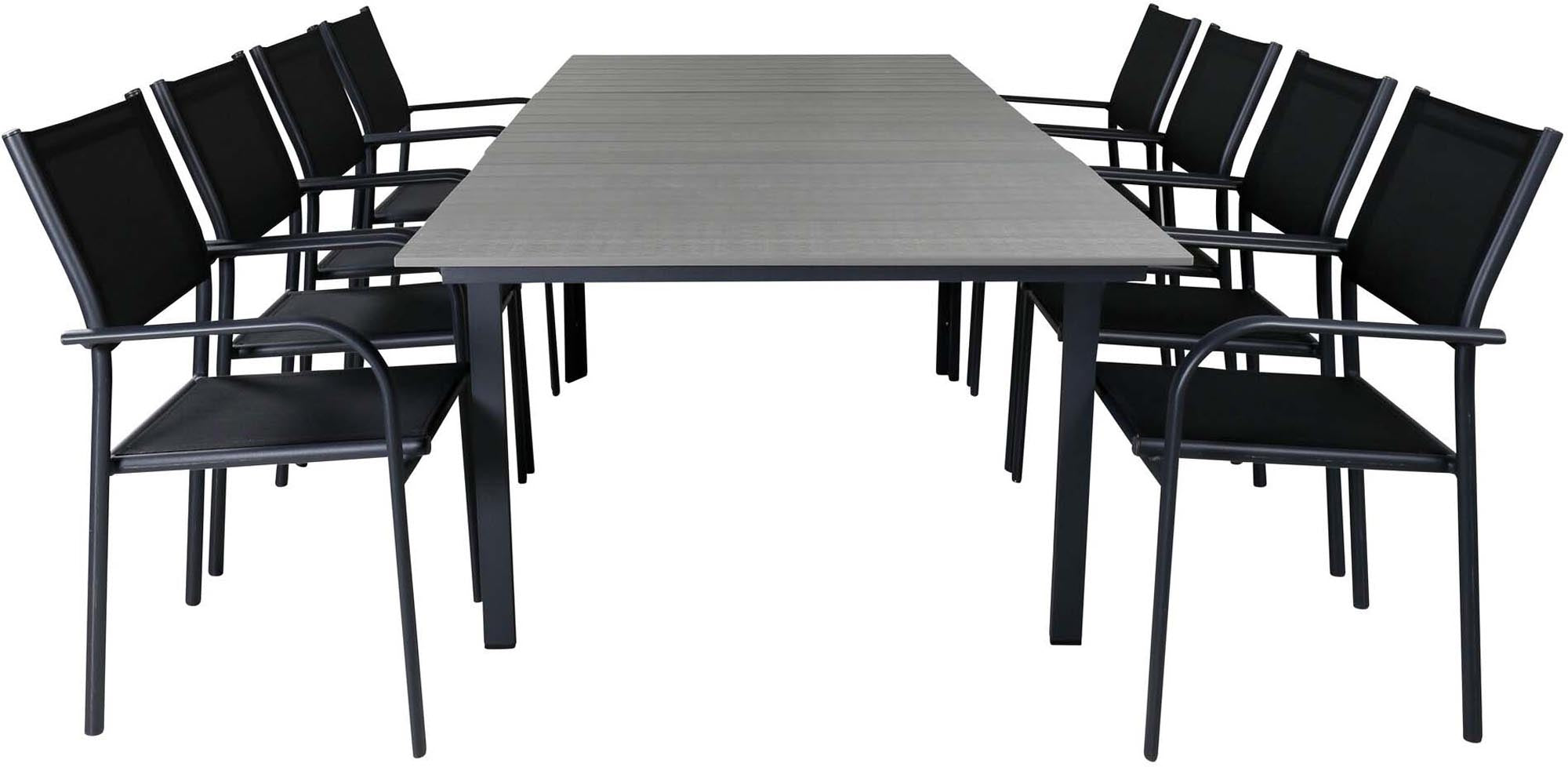 Levels Outdoor-Tischset ausziehbar + Santorini 160cm/8St. in Schwarz präsentiert im Onlineshop von KAQTU Design AG. Gartentischset ist von Venture Home