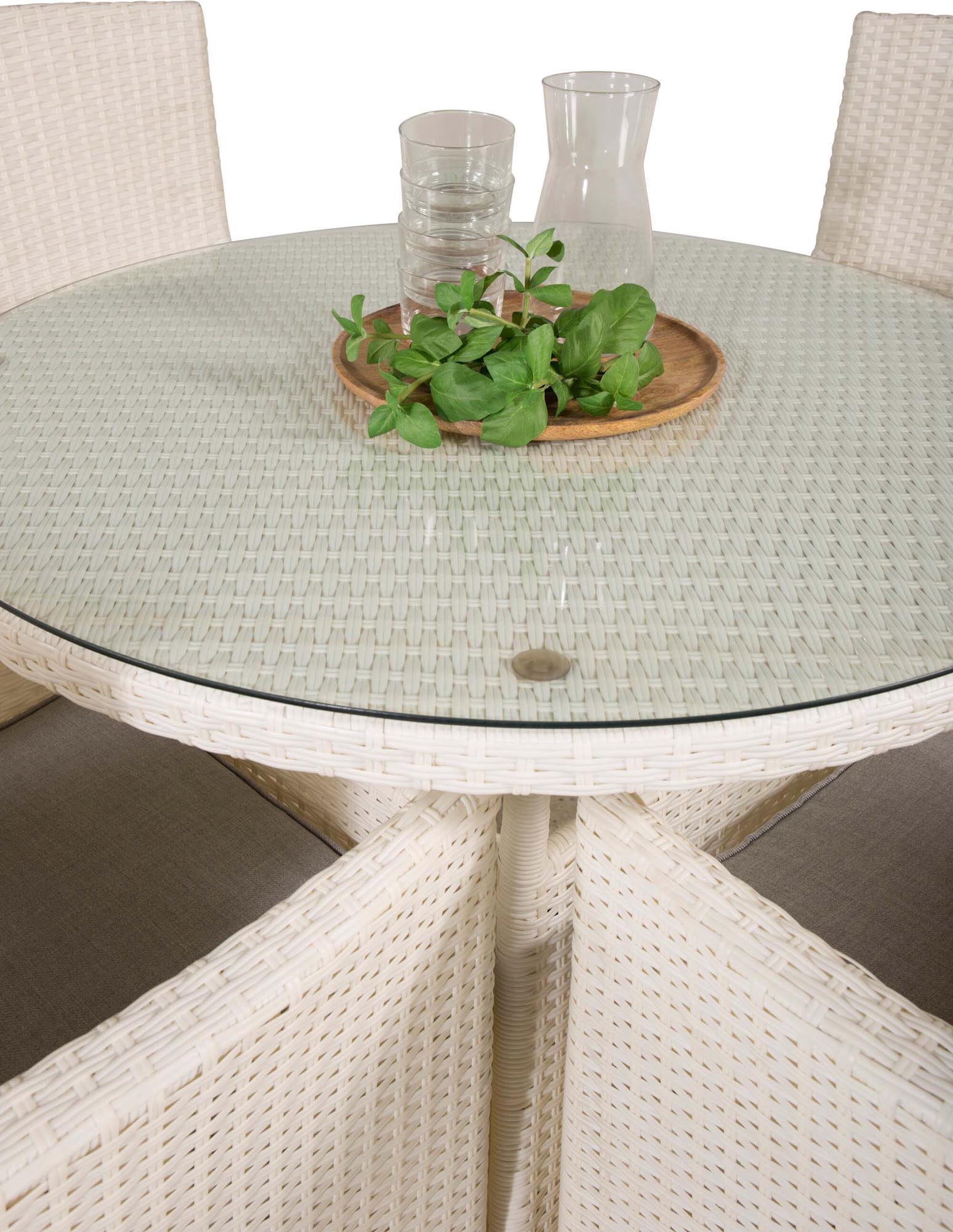 Volta Outdoor-Tischset + Malin ⌀90cm/4St. in Grau weiss präsentiert im Onlineshop von KAQTU Design AG. Gartentischset ist von Venture Home