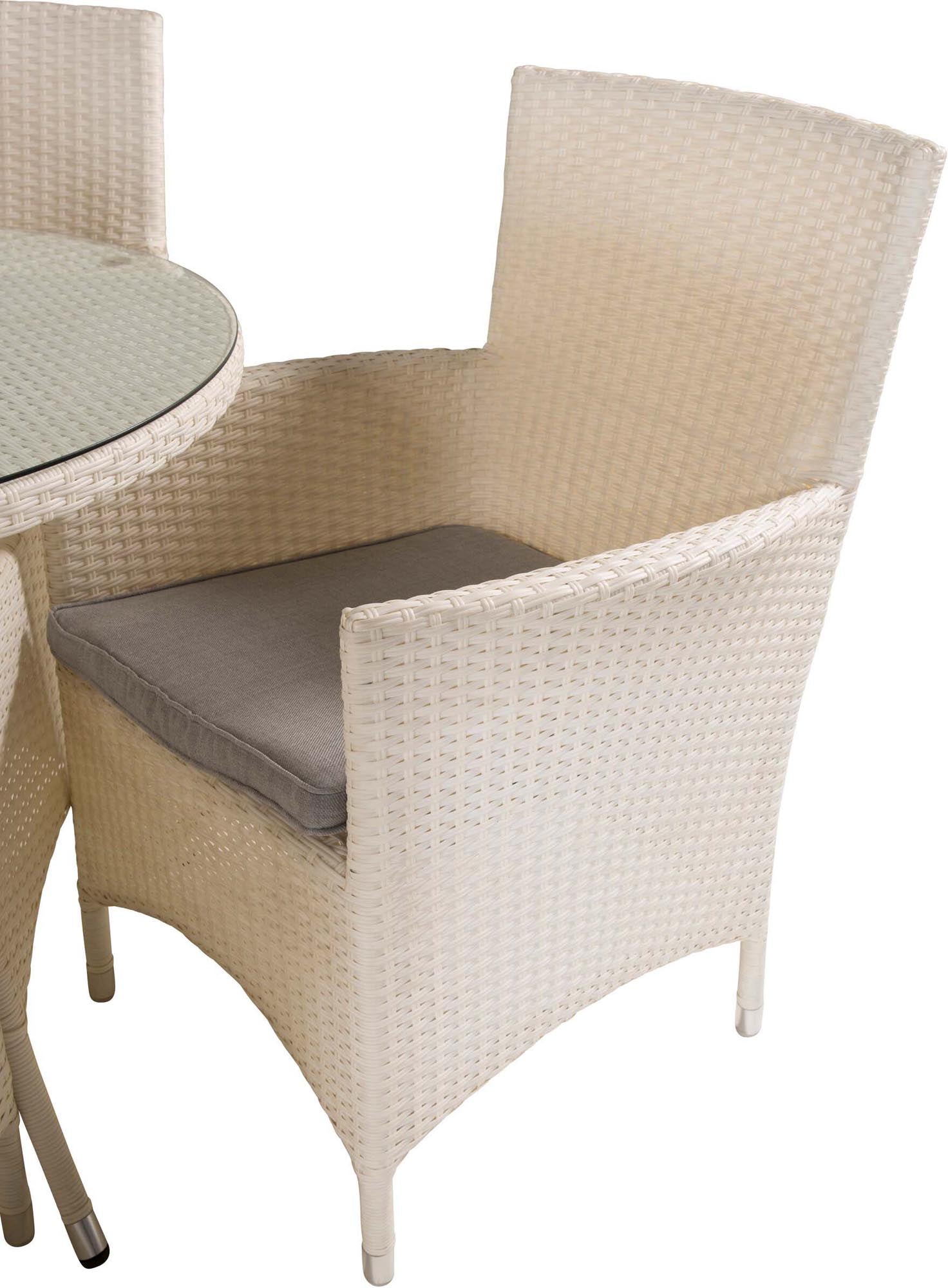 Genießen Sie stilvolle Momente im Freien mit dem Volta Outdoor-Tischset + Malin. Platz für 4 Personen, wetterfest und pflegeleicht.