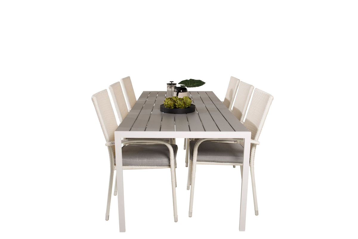 Break Outdoor-Tischset + Anna 205cm/6St. in Grau weiss präsentiert im Onlineshop von KAQTU Design AG. Gartentischset ist von Venture Home