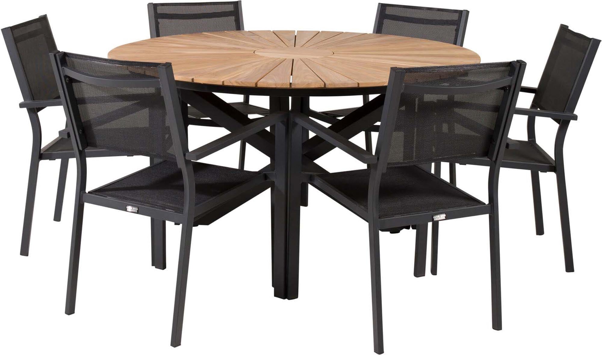 Entdecken Sie das Mexiko Outdoor-Tischset + Copacabana ⌀140cm/6St. von Venture Home – ideal für gesellige Runden im Freien, robust und pflegeleicht.