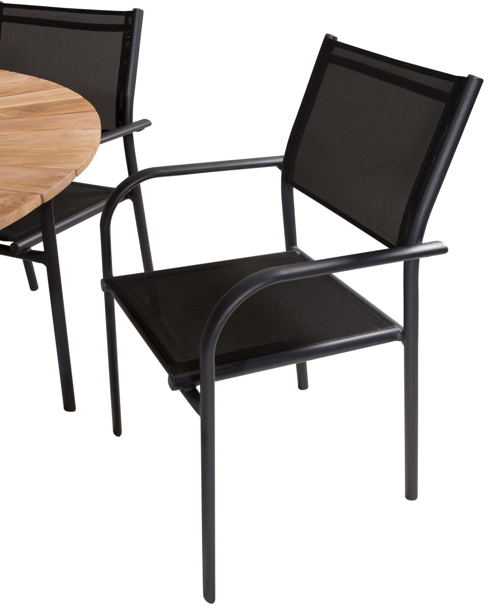 Stilvolles Mexiko Outdoor-Tischset mit Santorini Stühlen für 6 Personen. Perfekt für gesellige Abende im Freien und langlebig.