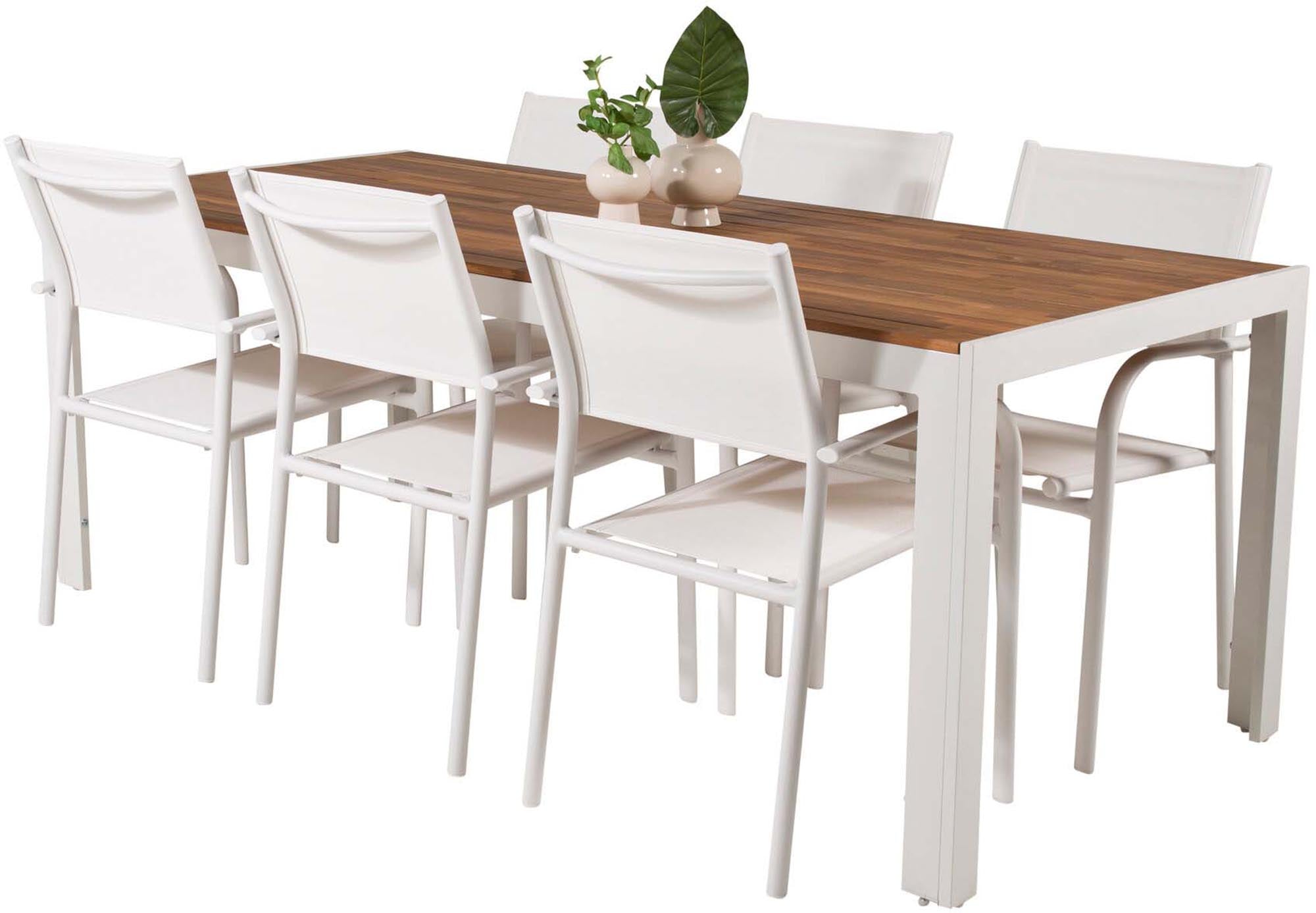 Bois Outdoor-Tischset + Santorini 200cm/6St. in Weiss präsentiert im Onlineshop von KAQTU Design AG. Gartentischset ist von Venture Home