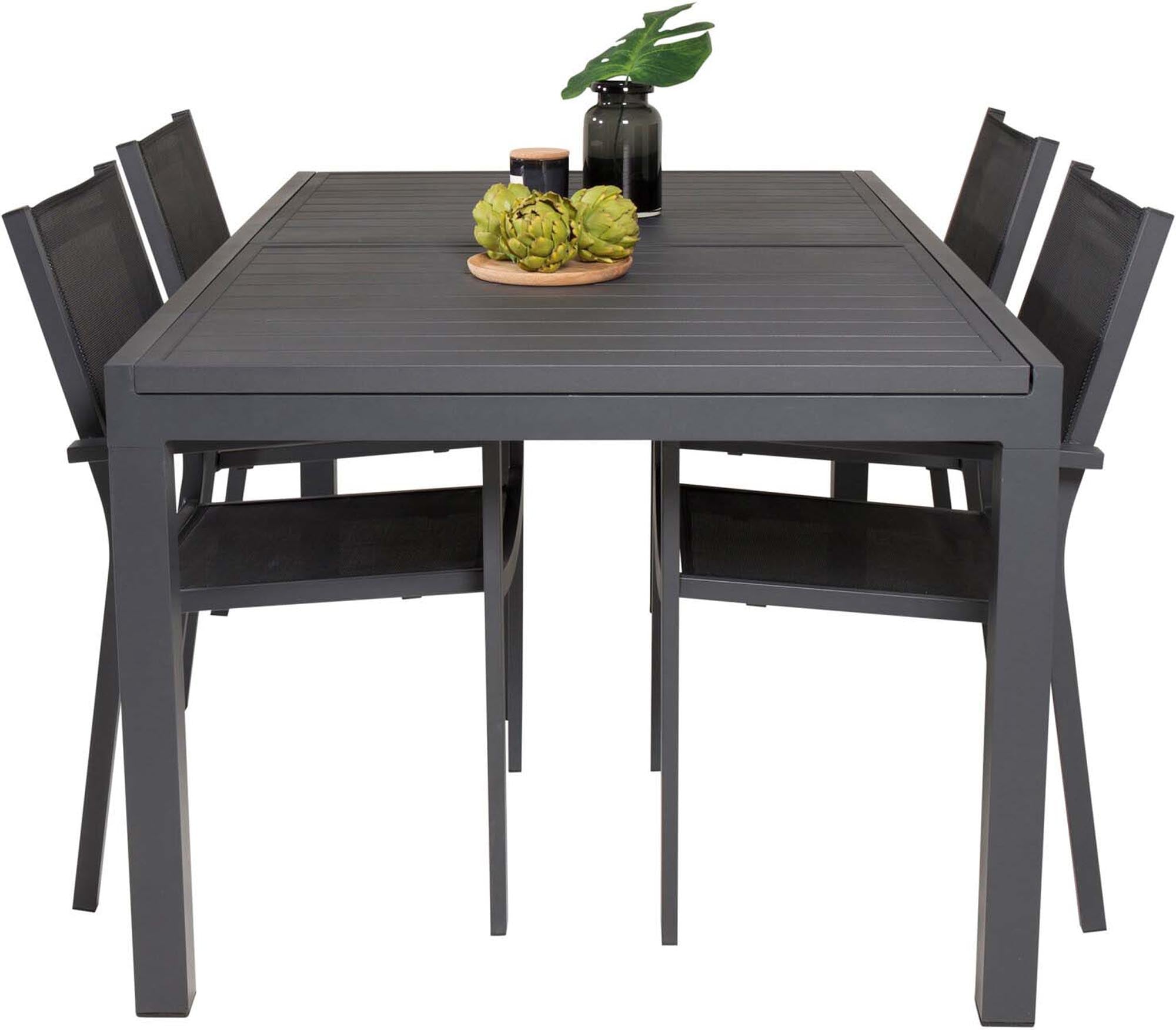 Marbella Outdoor-Tischset ausziehbar + Copacabana 240cm/4St. in Schwarz präsentiert im Onlineshop von KAQTU Design AG. Gartentischset ist von Venture Home