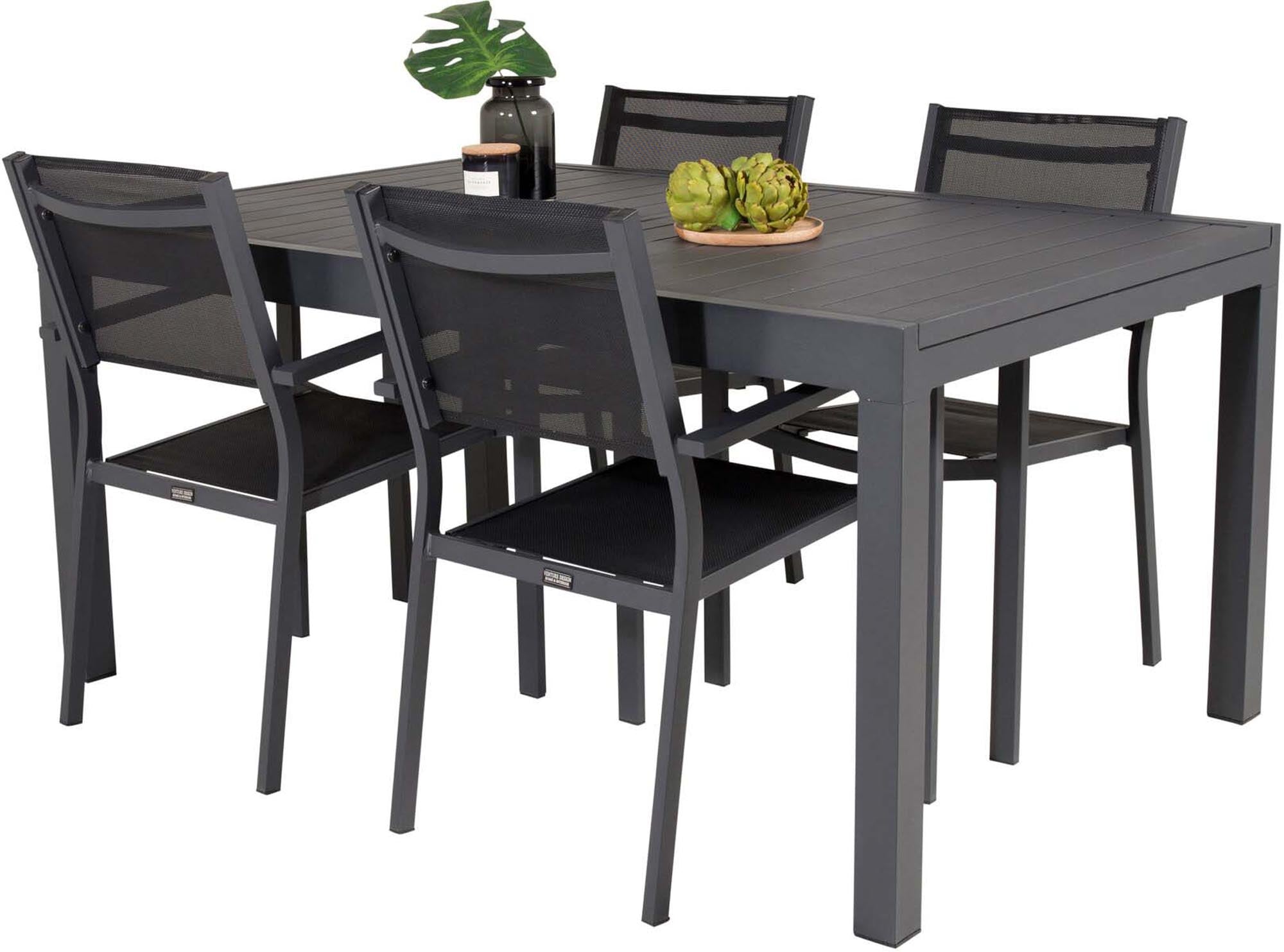 Marbella Outdoor-Tischset ausziehbar + Copacabana 240cm/4St. in Schwarz präsentiert im Onlineshop von KAQTU Design AG. Gartentischset ist von Venture Home