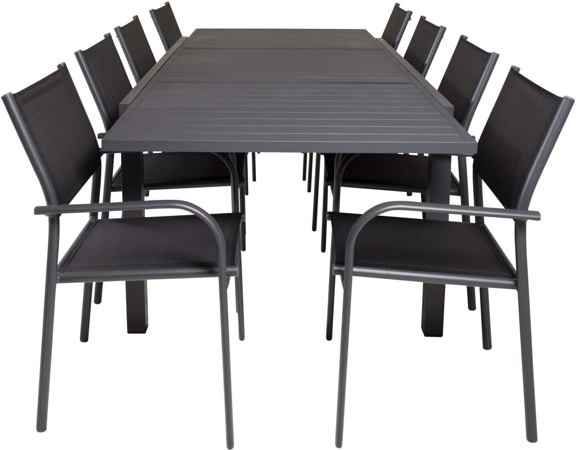 Marbella Outdoor-Tischset ausziehbar + Santorini 240cm/8St. in Schwarz präsentiert im Onlineshop von KAQTU Design AG. Gartentischset ist von Venture Home