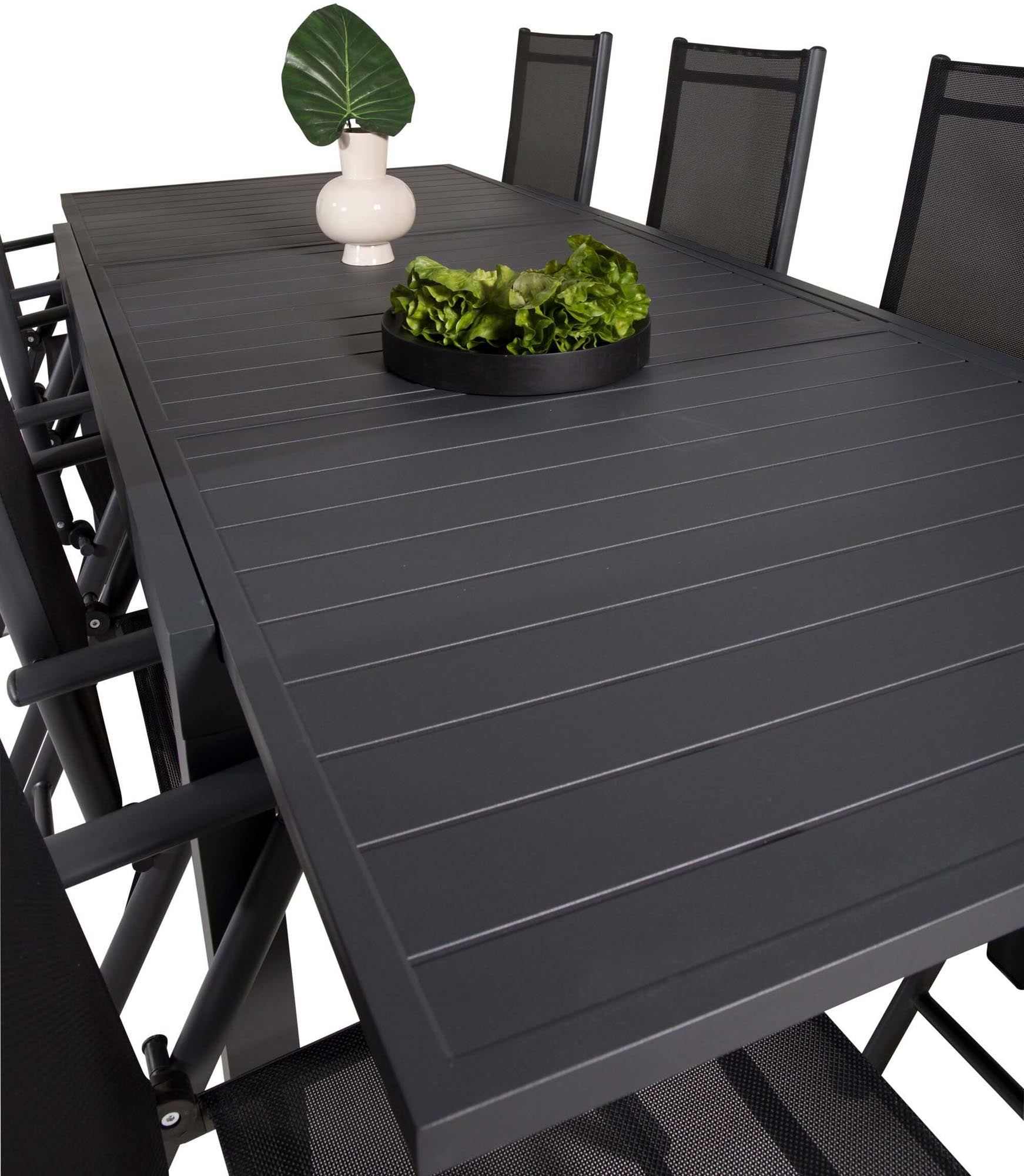 Marbella Outdoor-Tischset ausziehbar + Break 240cm/8St. in Schwarz präsentiert im Onlineshop von KAQTU Design AG. Gartentischset ist von Venture Home