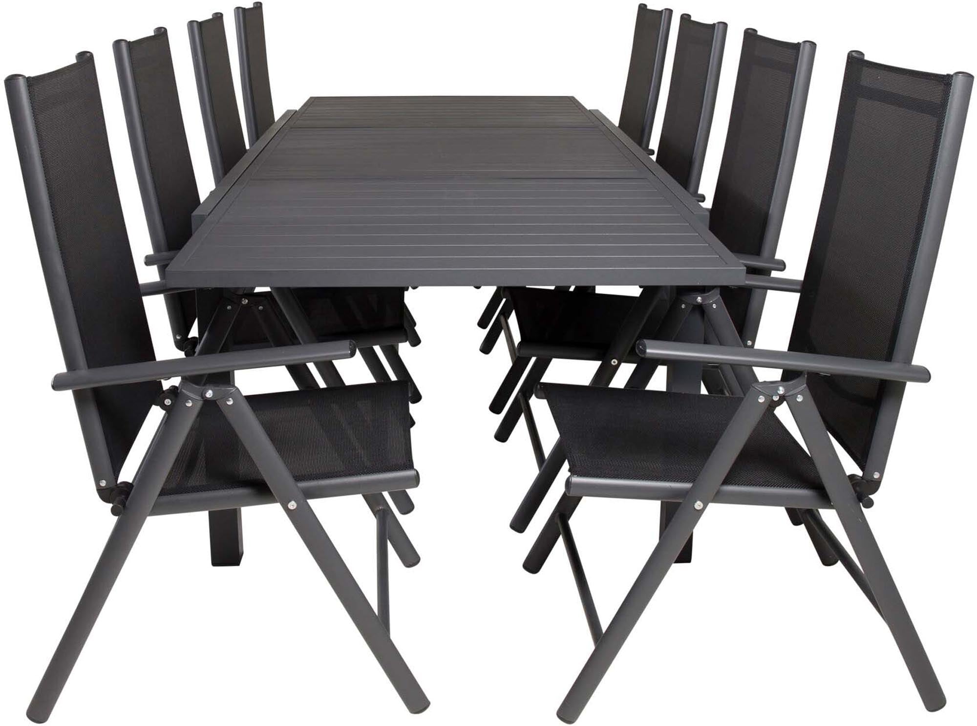 Elegantes, ausziehbares Marbella Outdoor-Tischset für 8 Personen, wetterfest, langlebig, ideal für gesellige Abende.