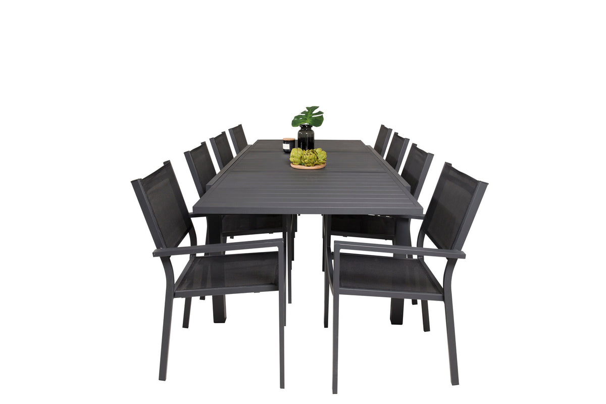 Marbella Outdoor-Tischset ausziehbar + Copacabana Stacking 240cm/8St. in Schwarz präsentiert im Onlineshop von KAQTU Design AG. Gartentischset ist von Venture Home