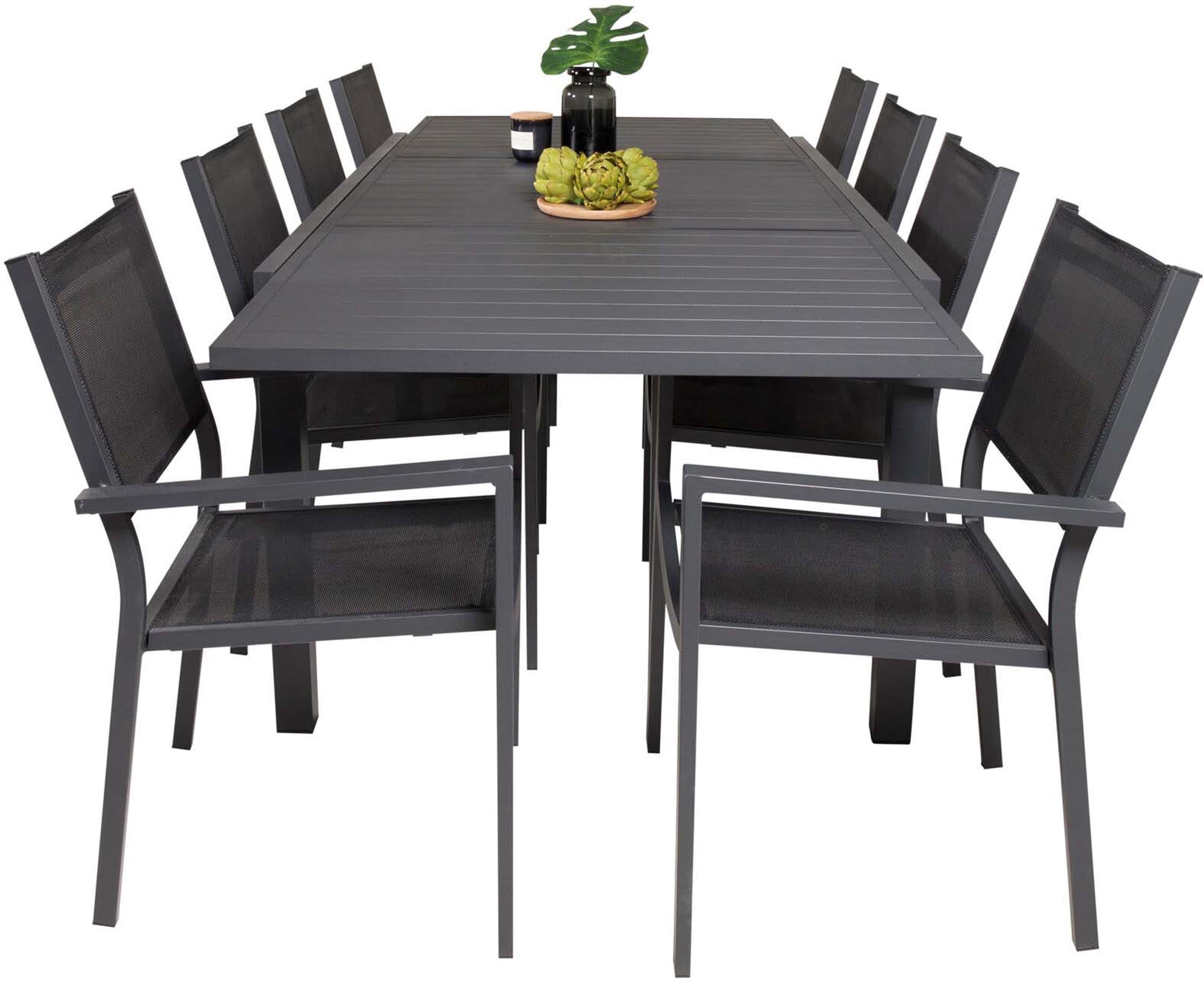 Marbella Outdoor-Tischset ausziehbar + Copacabana Stacking 240cm/8St. in Schwarz präsentiert im Onlineshop von KAQTU Design AG. Gartentischset ist von Venture Home