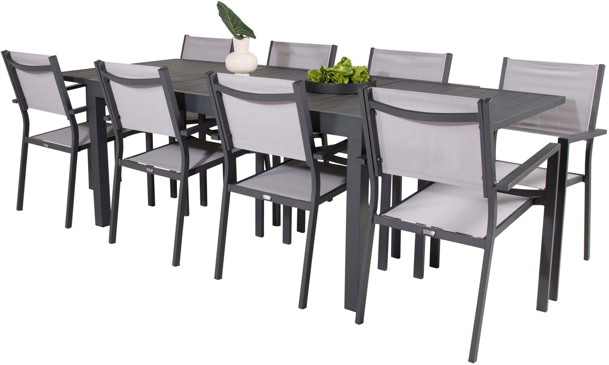 Marbella Outdoor-Tischset ausziehbar + Copacabana 240cm/8St. in Grau präsentiert im Onlineshop von KAQTU Design AG. Gartentischset ist von Venture Home