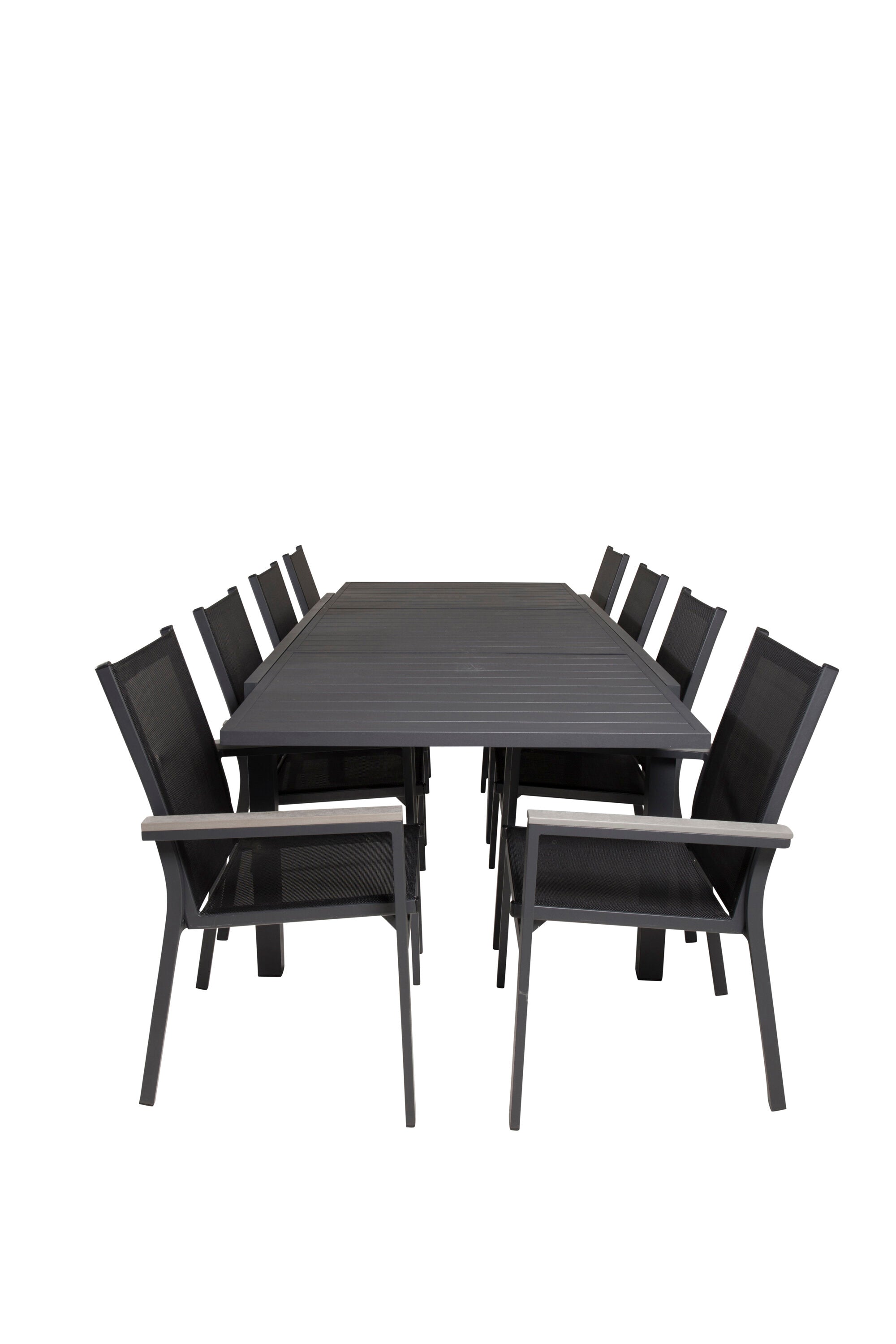 Marbella Gartentisch 160/240 + Parma Arm Stuhl (stapelbar) in Schwarzgrau präsentiert im Onlineshop von KAQTU Design AG. Gartentischset ist von Venture Home