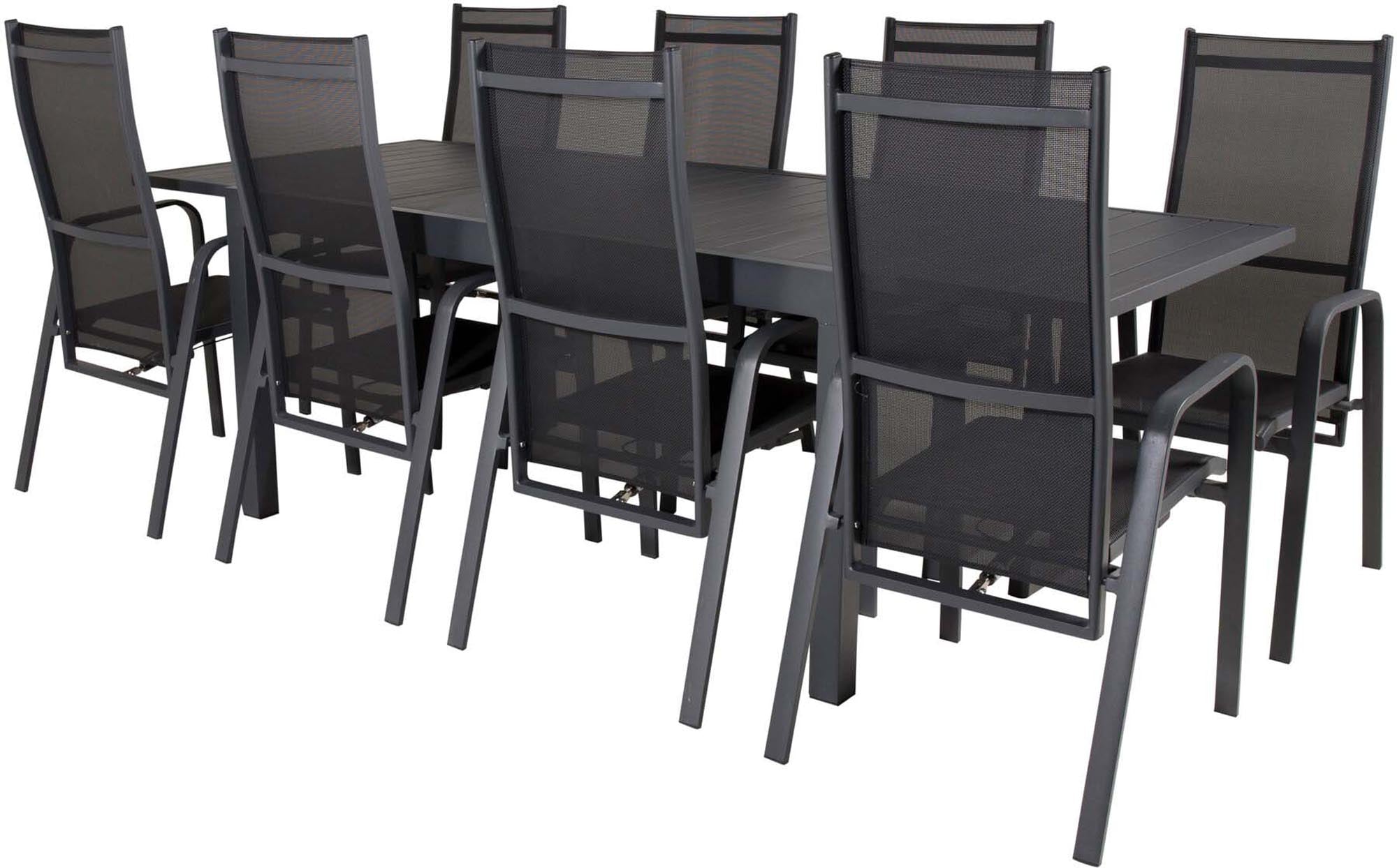 Marbella Outdoor-Tischset ausziehbar + Copacabana Recliner 240cm/8St. in Schwarz präsentiert im Onlineshop von KAQTU Design AG. Gartentischset ist von Venture Home