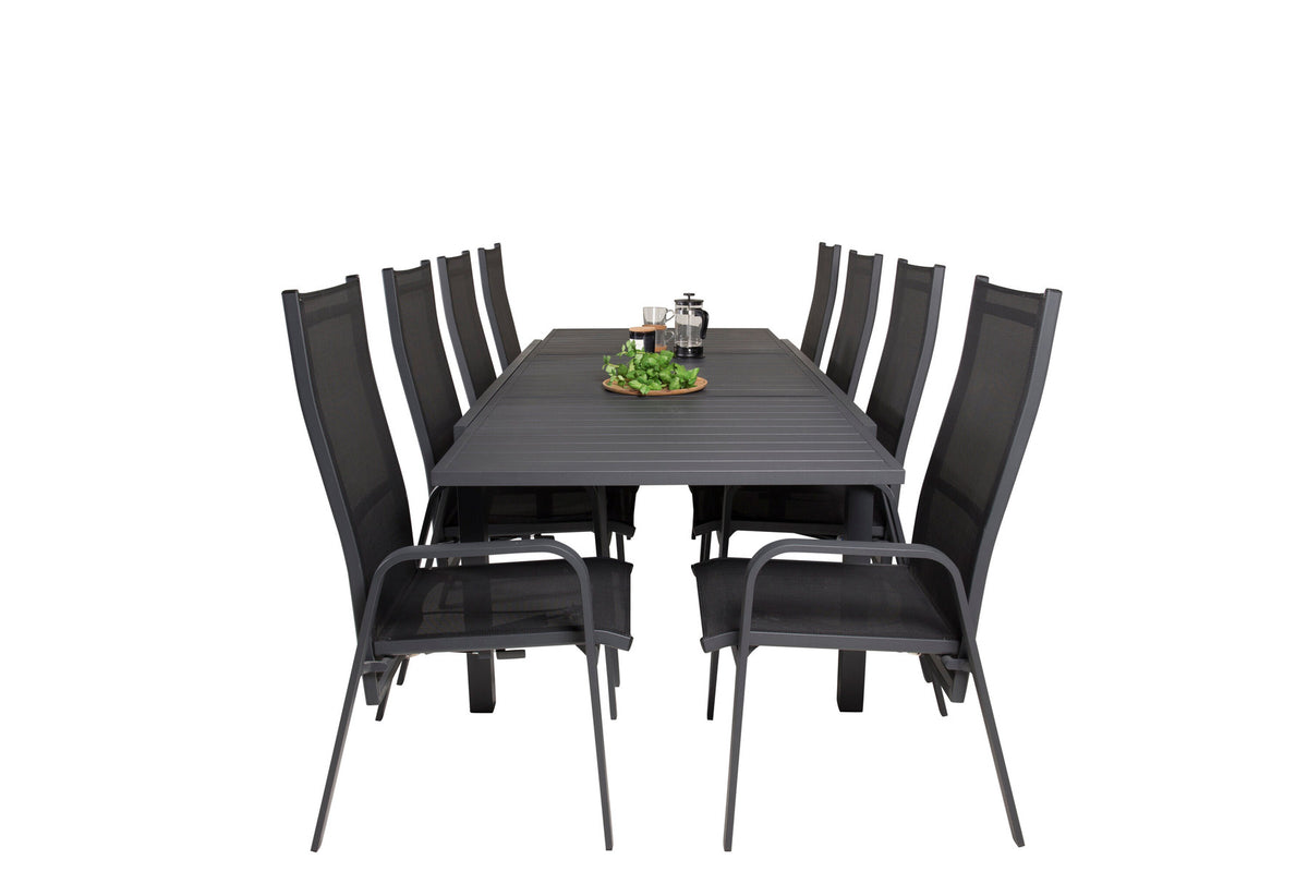 Marbella Outdoor-Tischset ausziehbar + Copacabana Recliner 240cm/8St. in Schwarz präsentiert im Onlineshop von KAQTU Design AG. Gartentischset ist von Venture Home