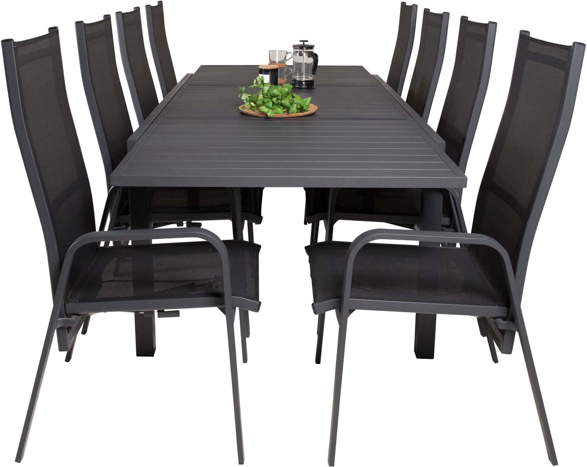Marbella Outdoor-Tischset ausziehbar + Copacabana Recliner 240cm/8St. in Schwarz präsentiert im Onlineshop von KAQTU Design AG. Gartentischset ist von Venture Home