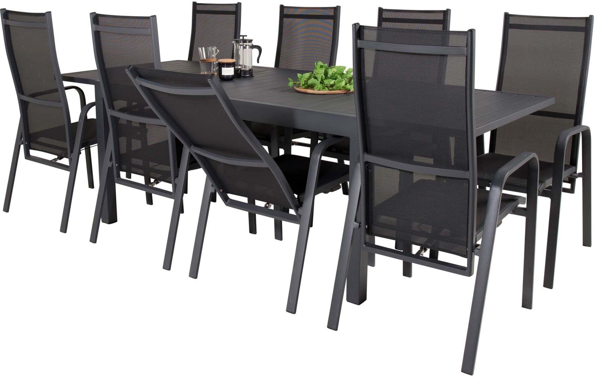 Marbella Outdoor-Tischset ausziehbar + Copacabana Recliner 240cm/8St. in Schwarz präsentiert im Onlineshop von KAQTU Design AG. Gartentischset ist von Venture Home