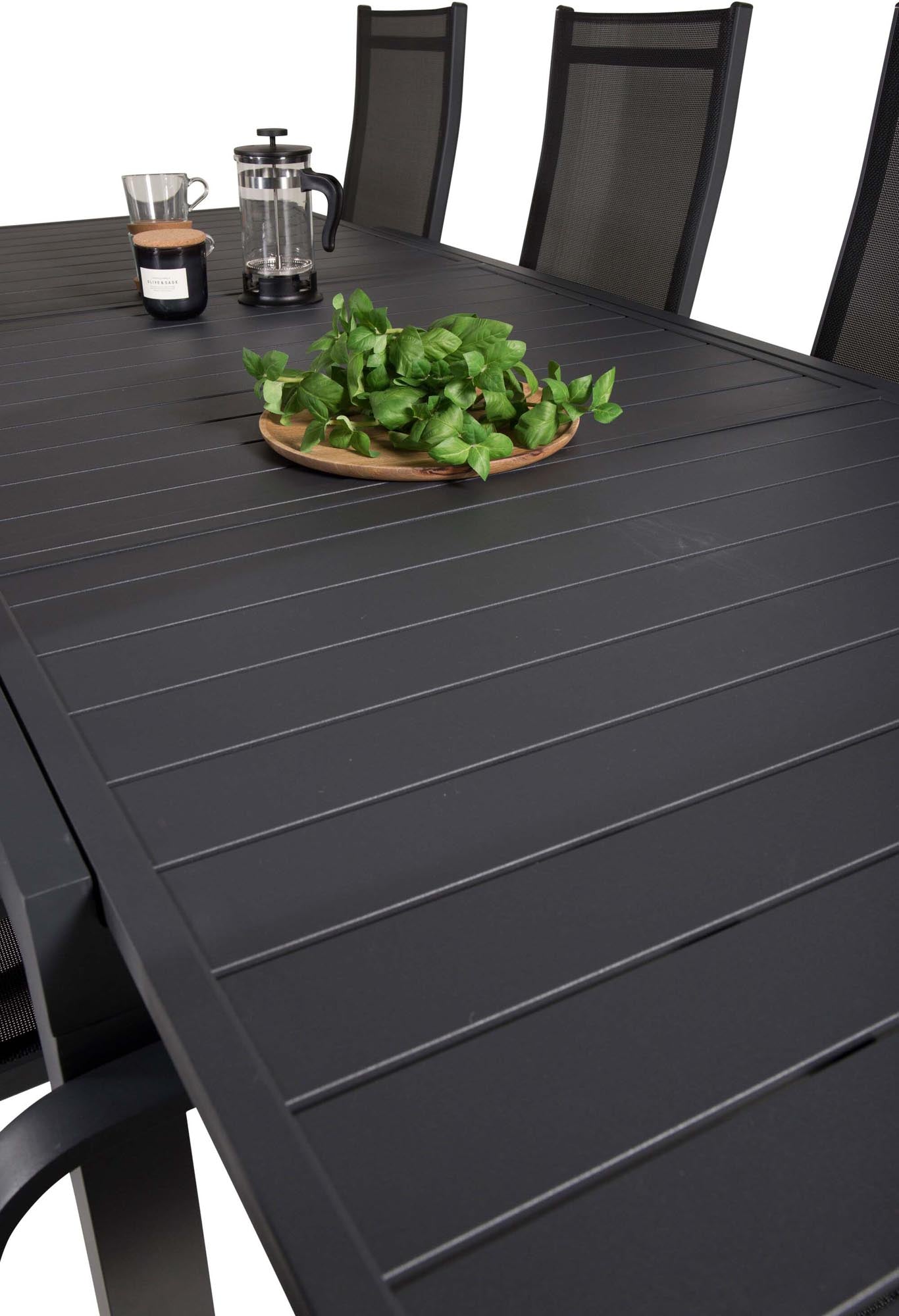 Marbella Outdoor-Tischset ausziehbar + Copacabana Recliner 240cm/8St. in Schwarz präsentiert im Onlineshop von KAQTU Design AG. Gartentischset ist von Venture Home