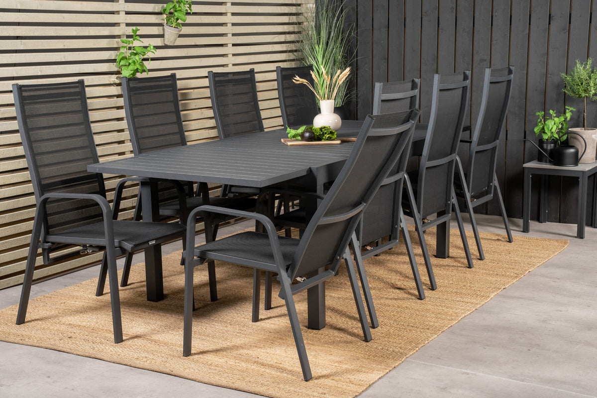 Marbella Outdoor-Tischset ausziehbar + Copacabana Recliner 240cm/8St. in Schwarz präsentiert im Onlineshop von KAQTU Design AG. Gartentischset ist von Venture Home