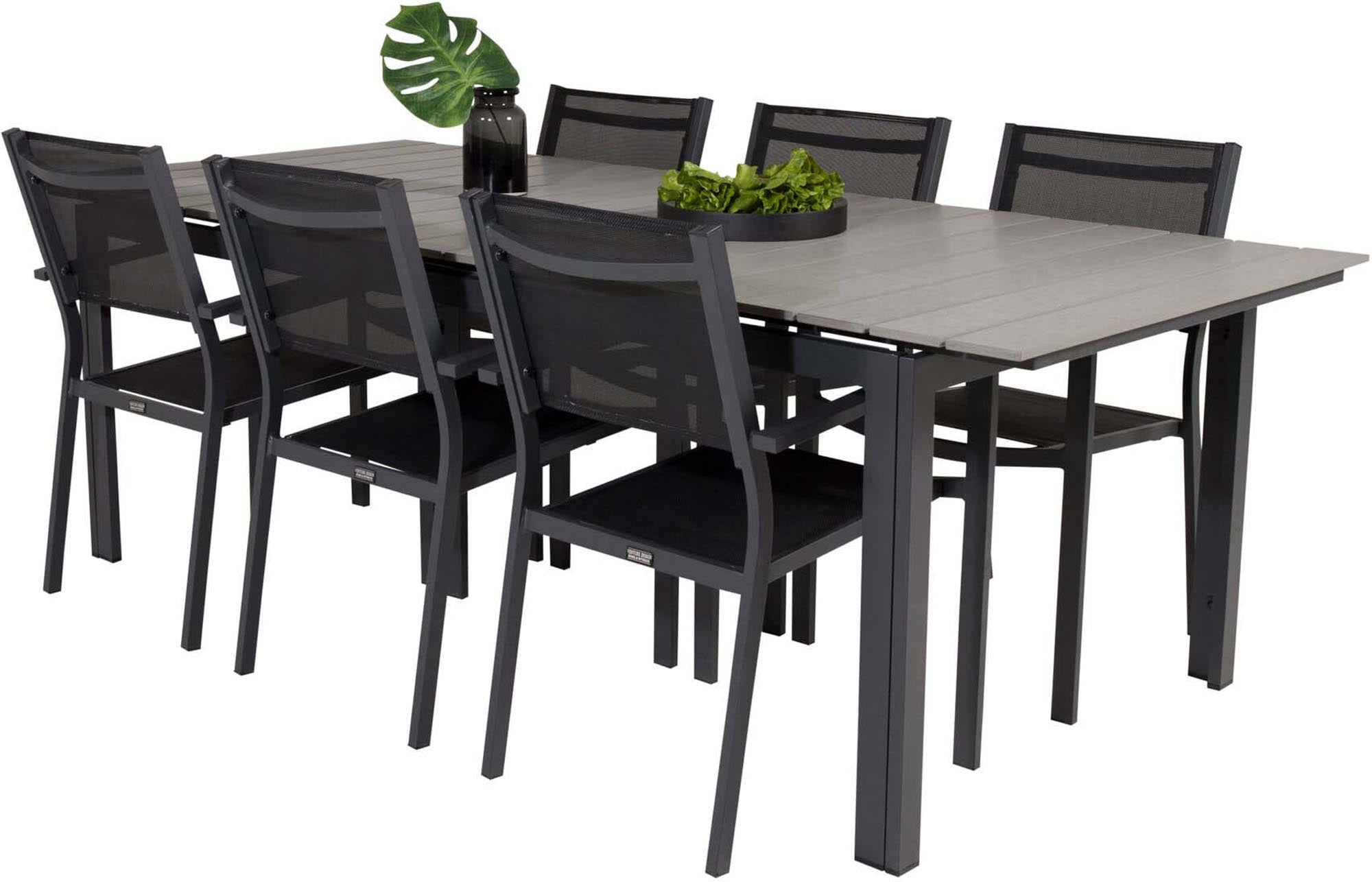 Levels Outdoor-Tischset + Copacabana 224cm/6St. in Schwarz präsentiert im Onlineshop von KAQTU Design AG. Gartentischset ist von Venture Home