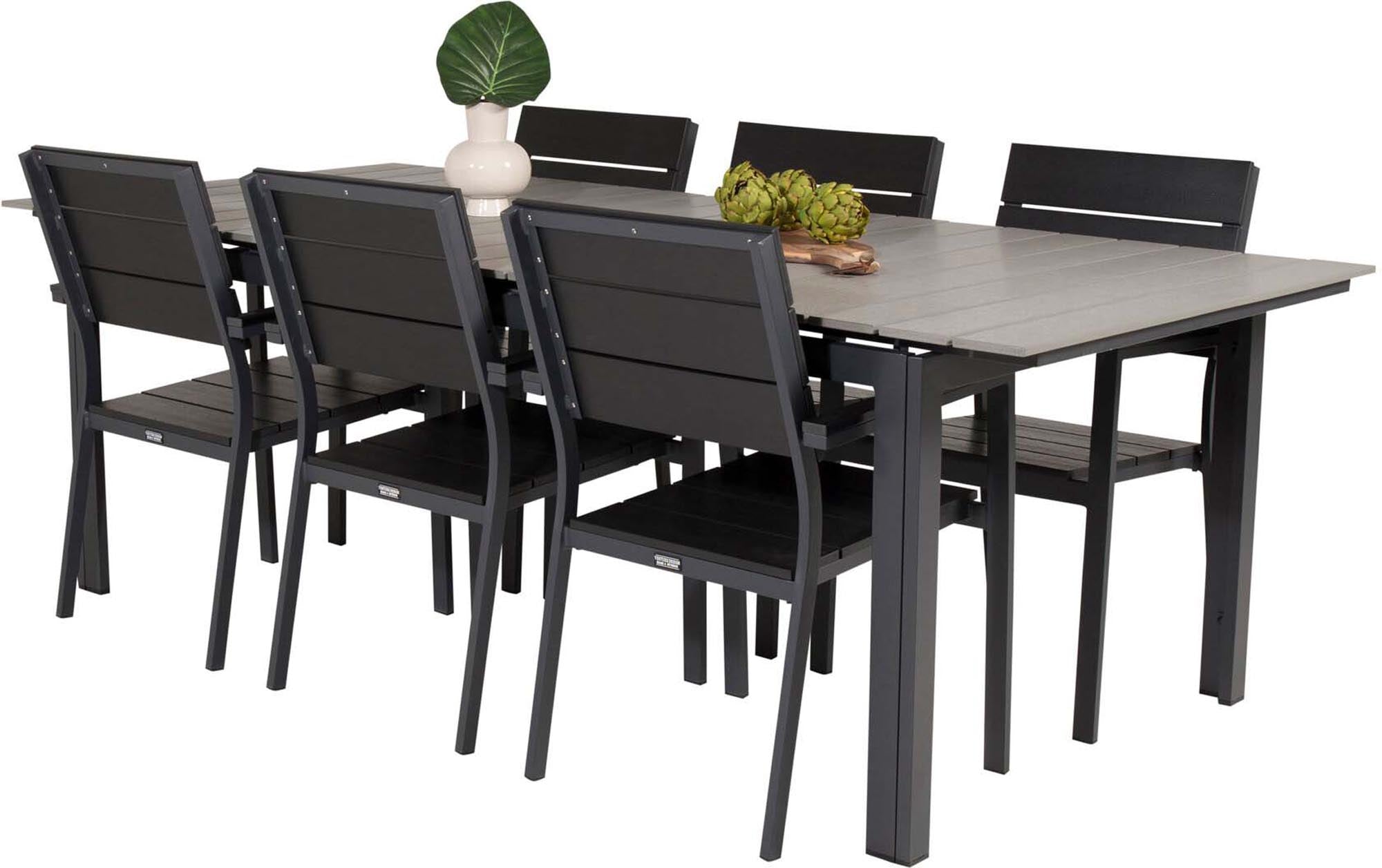 Levels Outdoor-Tischset 224cm/6St. in Schwarz präsentiert im Onlineshop von KAQTU Design AG. Gartentischset ist von Venture Home