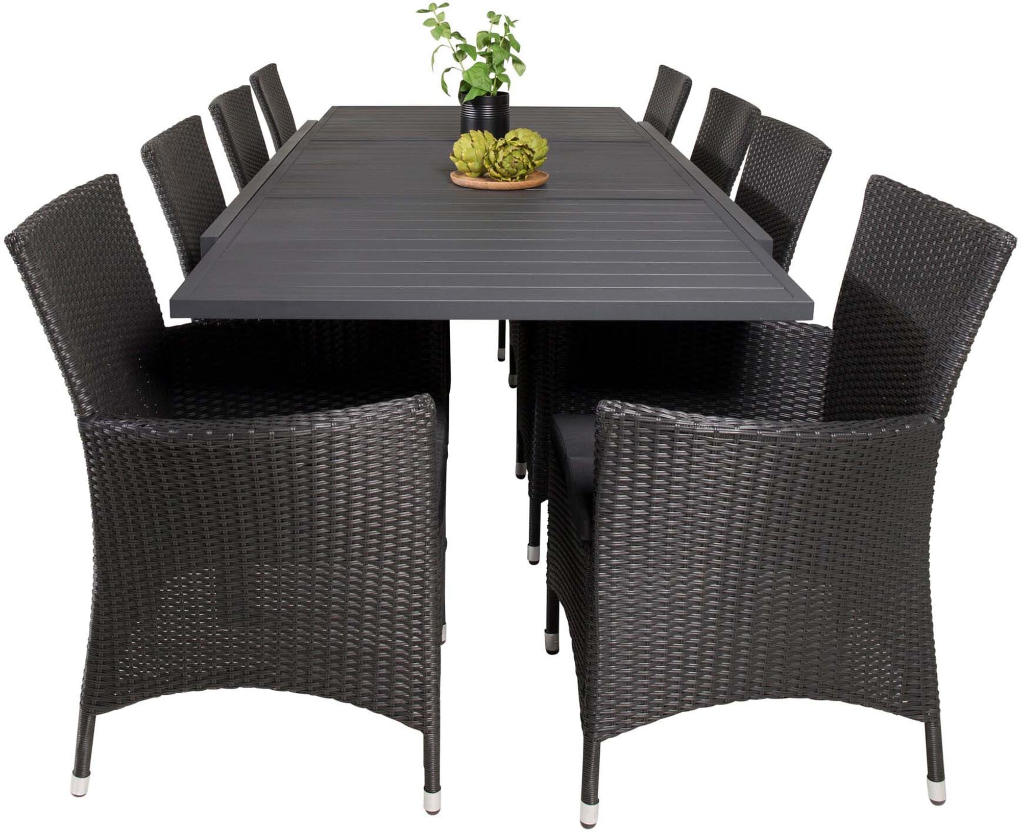 Marbella Outdoor-Tischset ausziehbar + Knick 240cm/8St. in Schwarz präsentiert im Onlineshop von KAQTU Design AG. Gartentischset ist von Venture Home